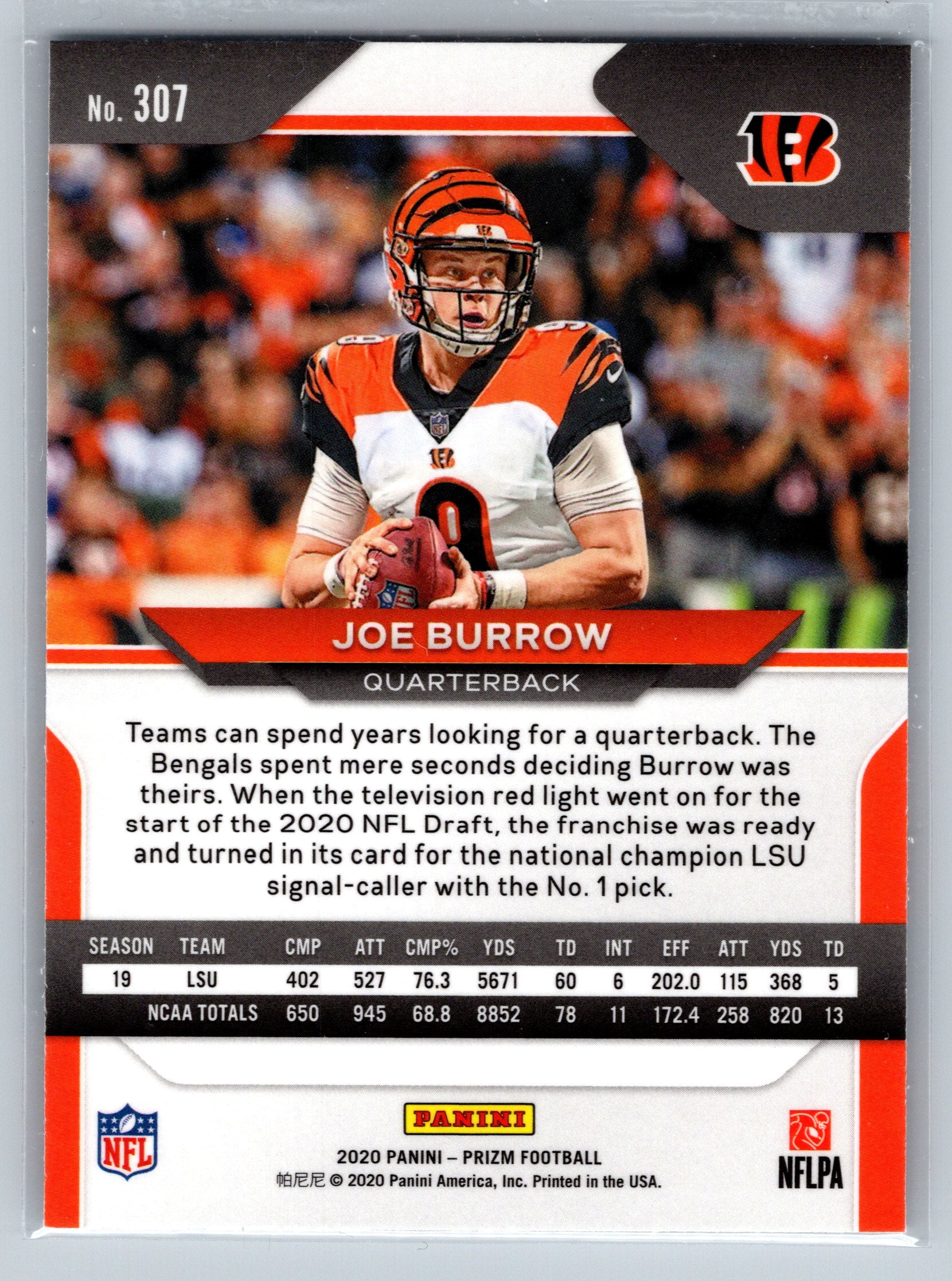 2020 Panini Prizm Joe Burrow Rookie Card #307