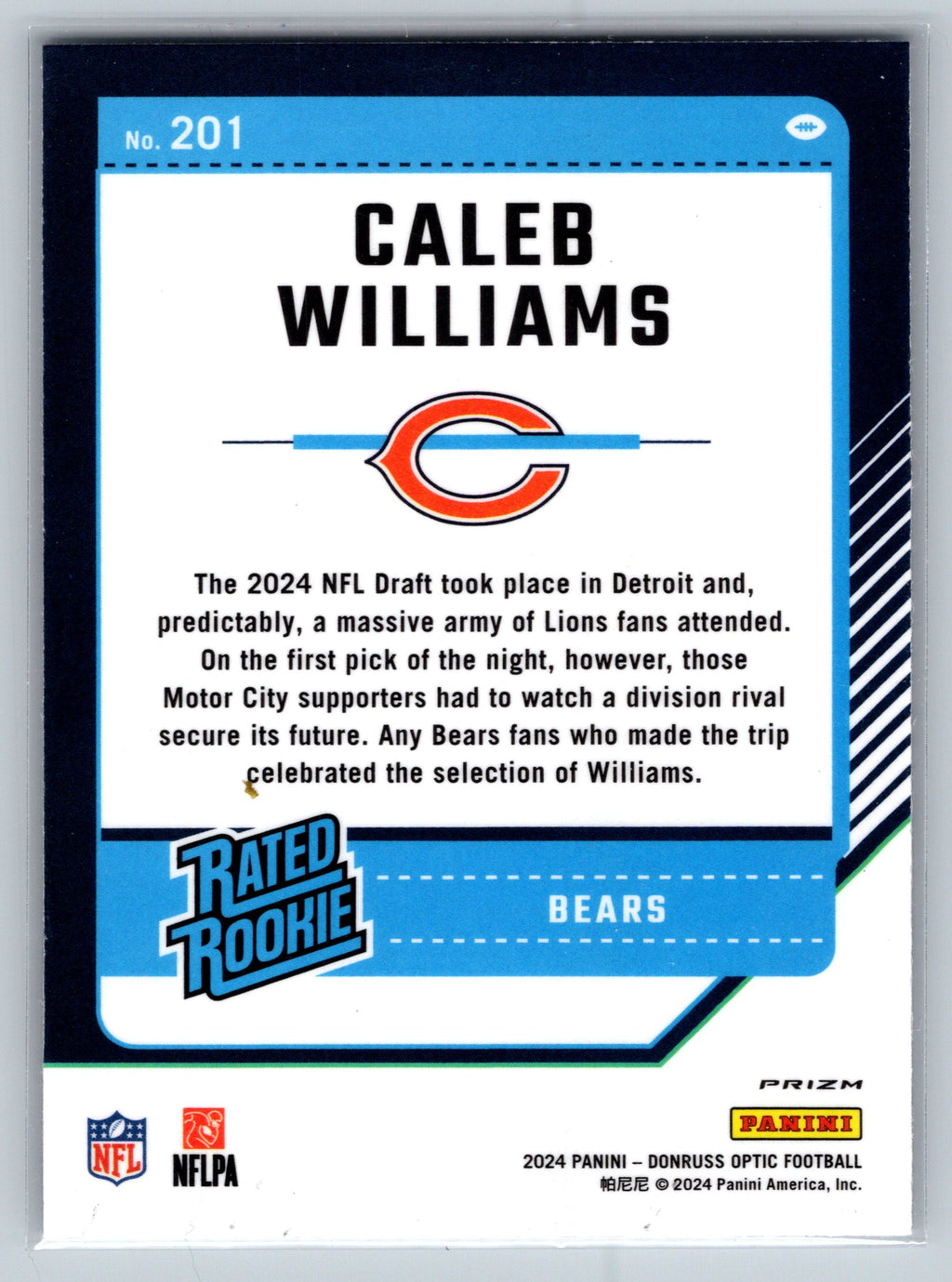 2024 Panini Optic Caleb Williams Holo Rookie Card #201