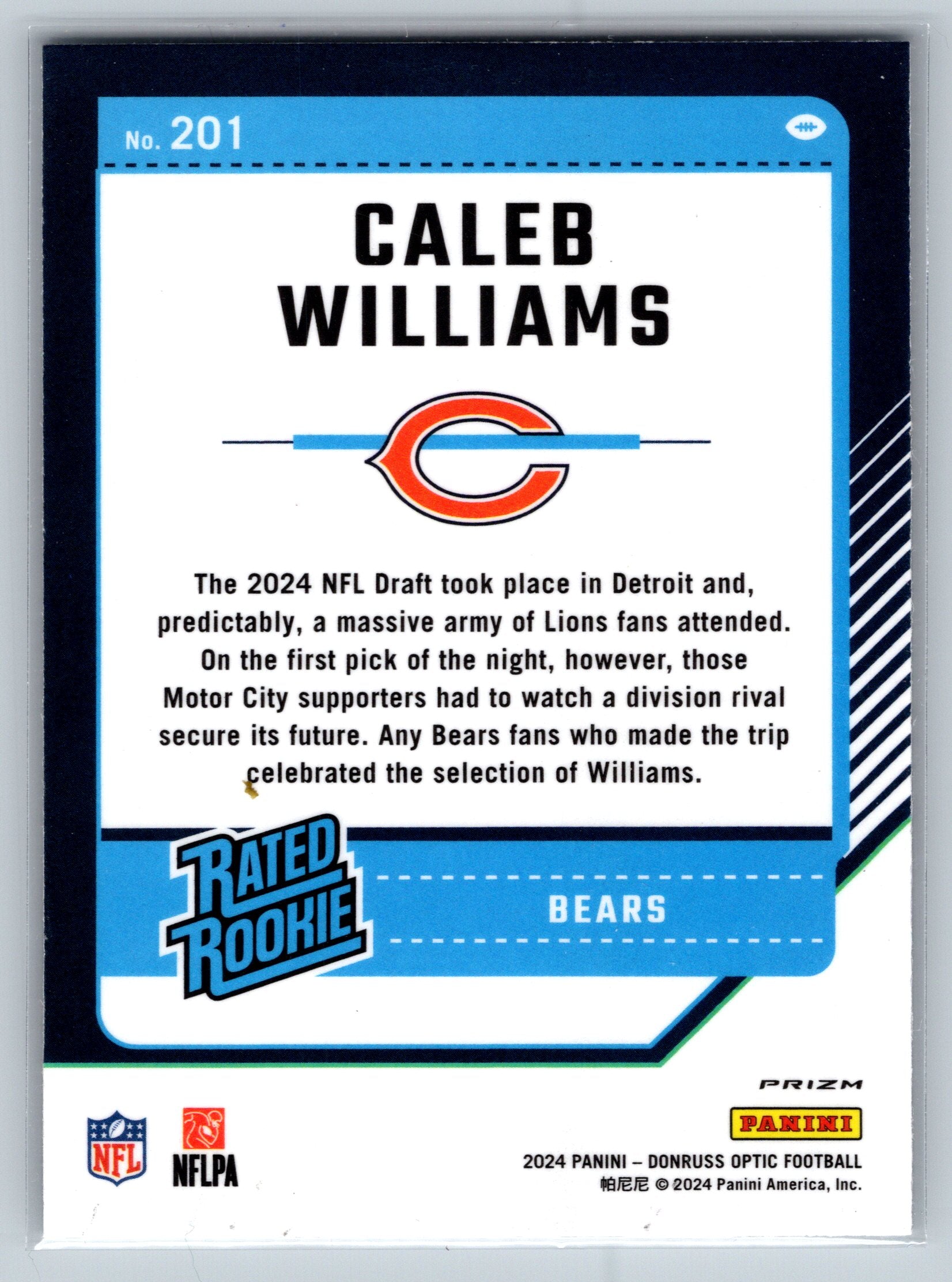 2024 Panini Optic Caleb Williams Holo Rookie Card #201