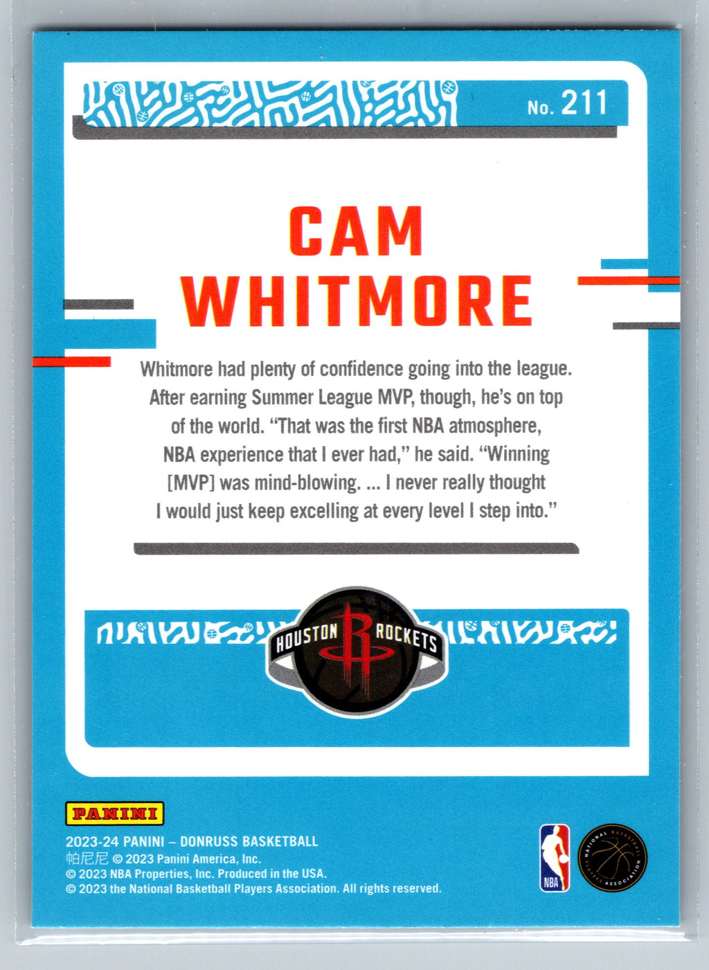 2023 Panini Donruss Cam Whitmore Green Lazer Rookie Card #211