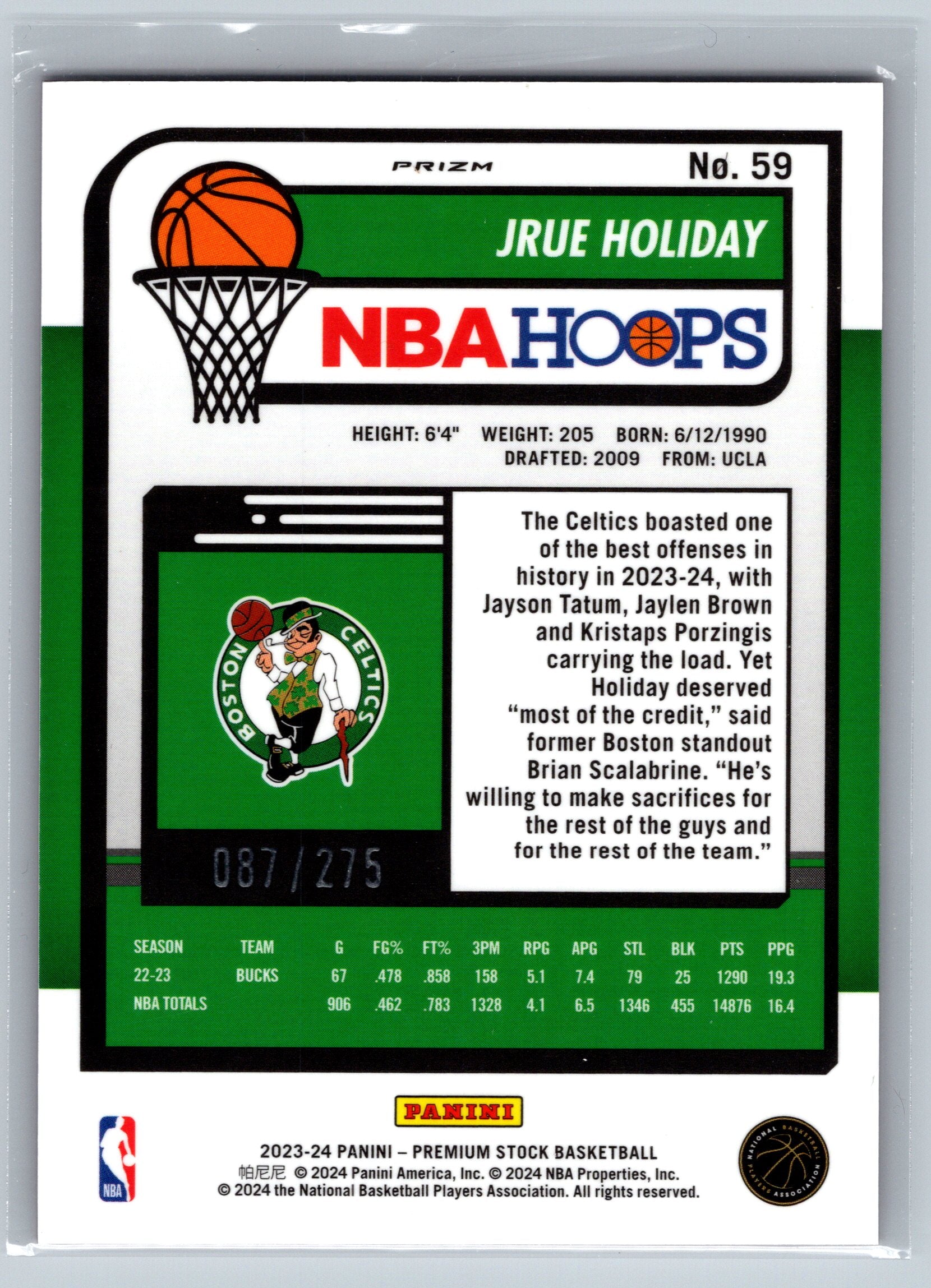 2024 Panini NBA Hoops Jrue Holiday Red /275 #59
