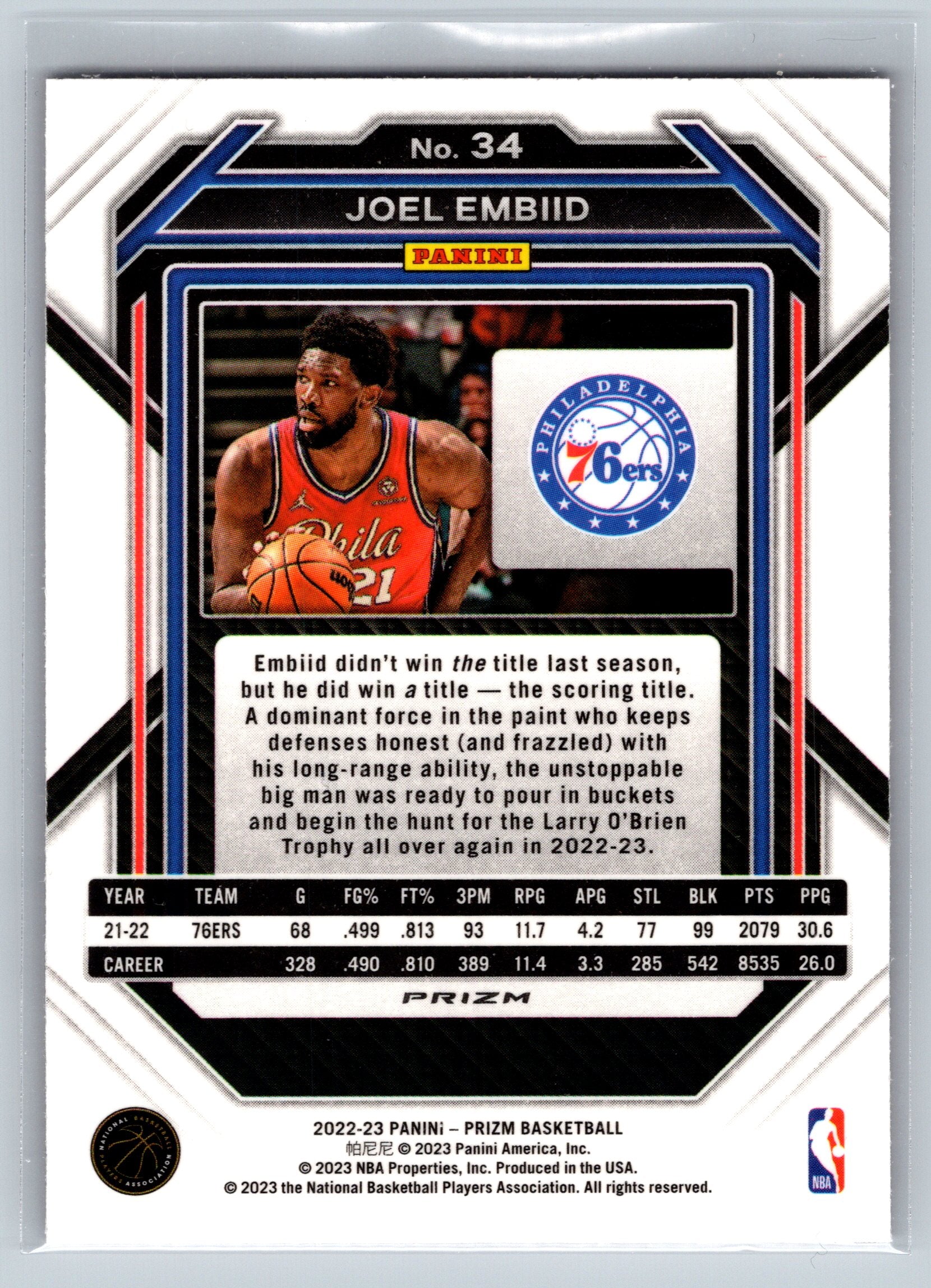 2022 Panini Prizm Joel Embiid Red Sparkle #34