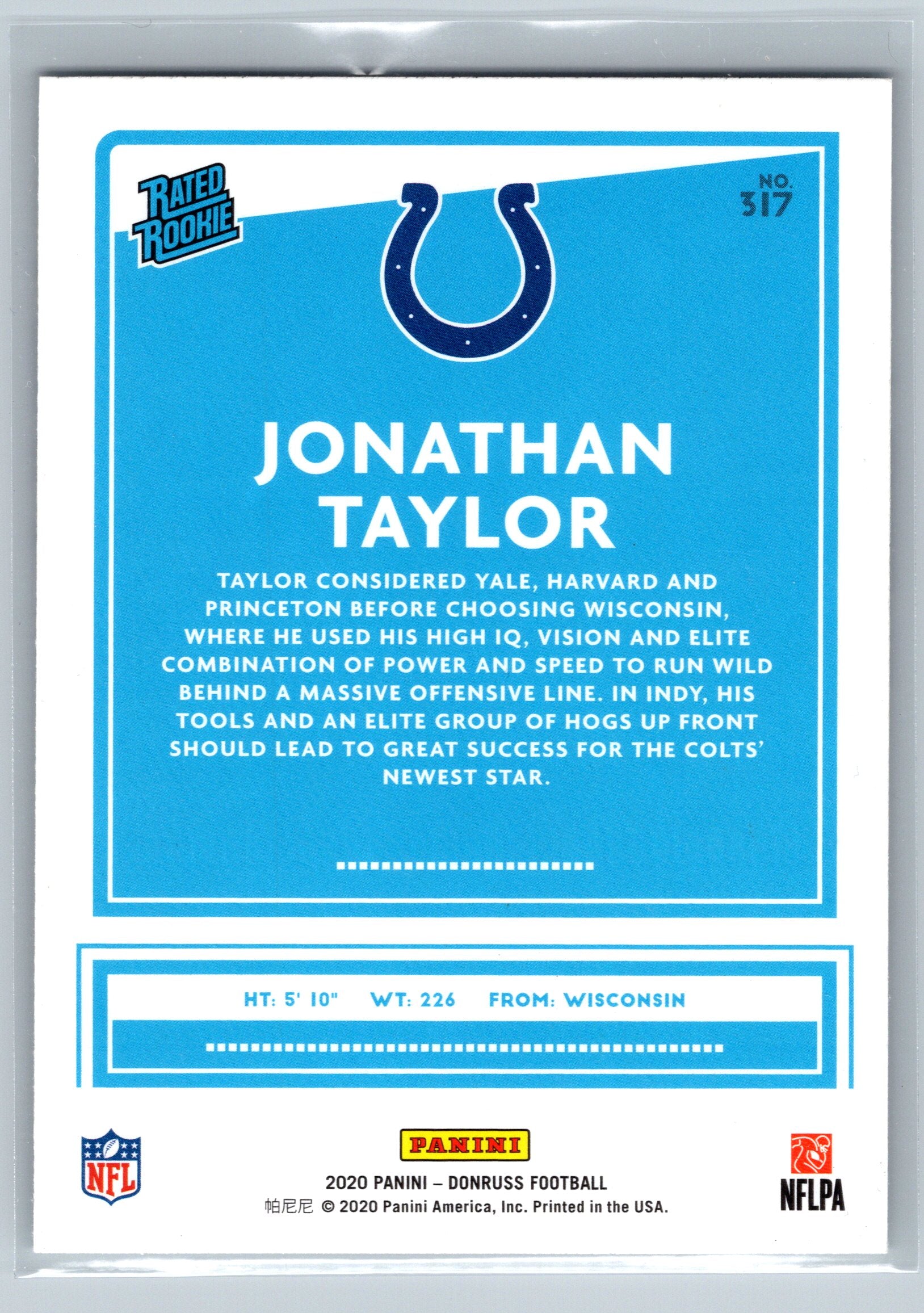 2020 Panini Donruss Jonathan Taylor Rated Rookie Card #317