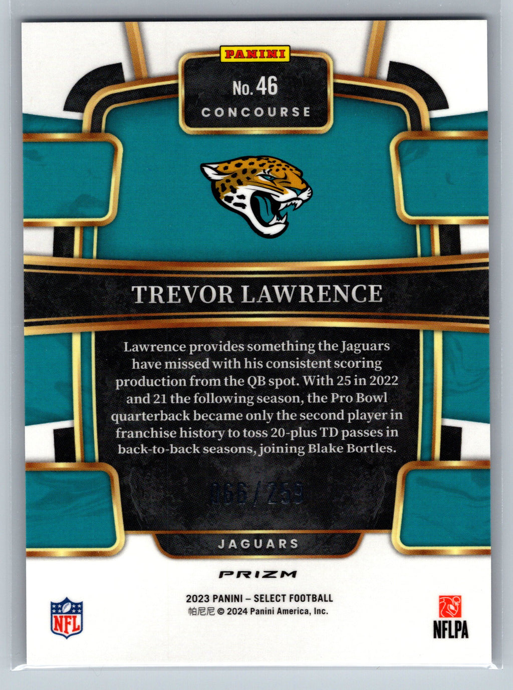 2024 Panini Select Trevor Lawrence Tri-Color Concourse Level /259 #46