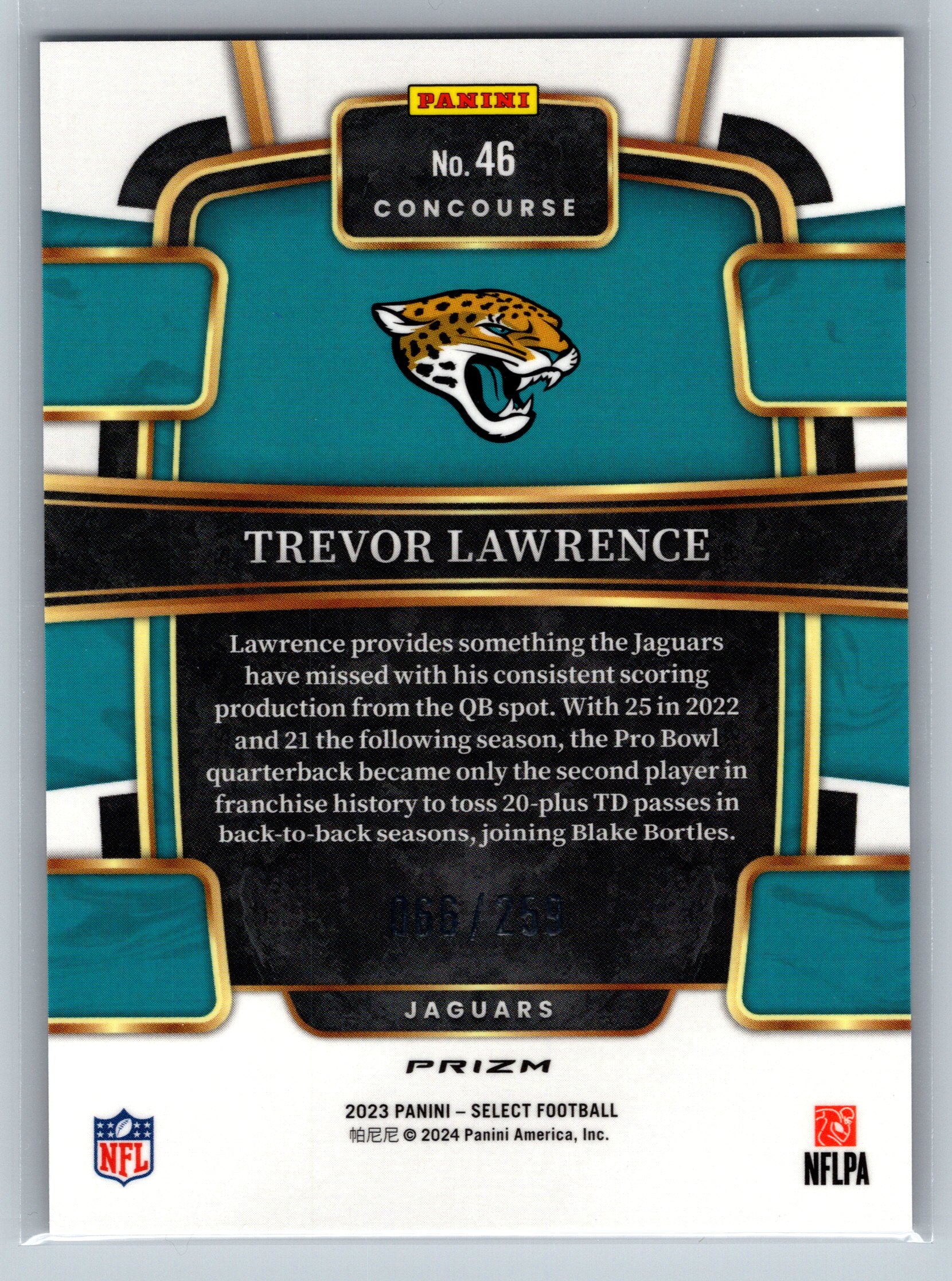 2024 Panini Select Trevor Lawrence Tri-Color Concourse Level /259 #46