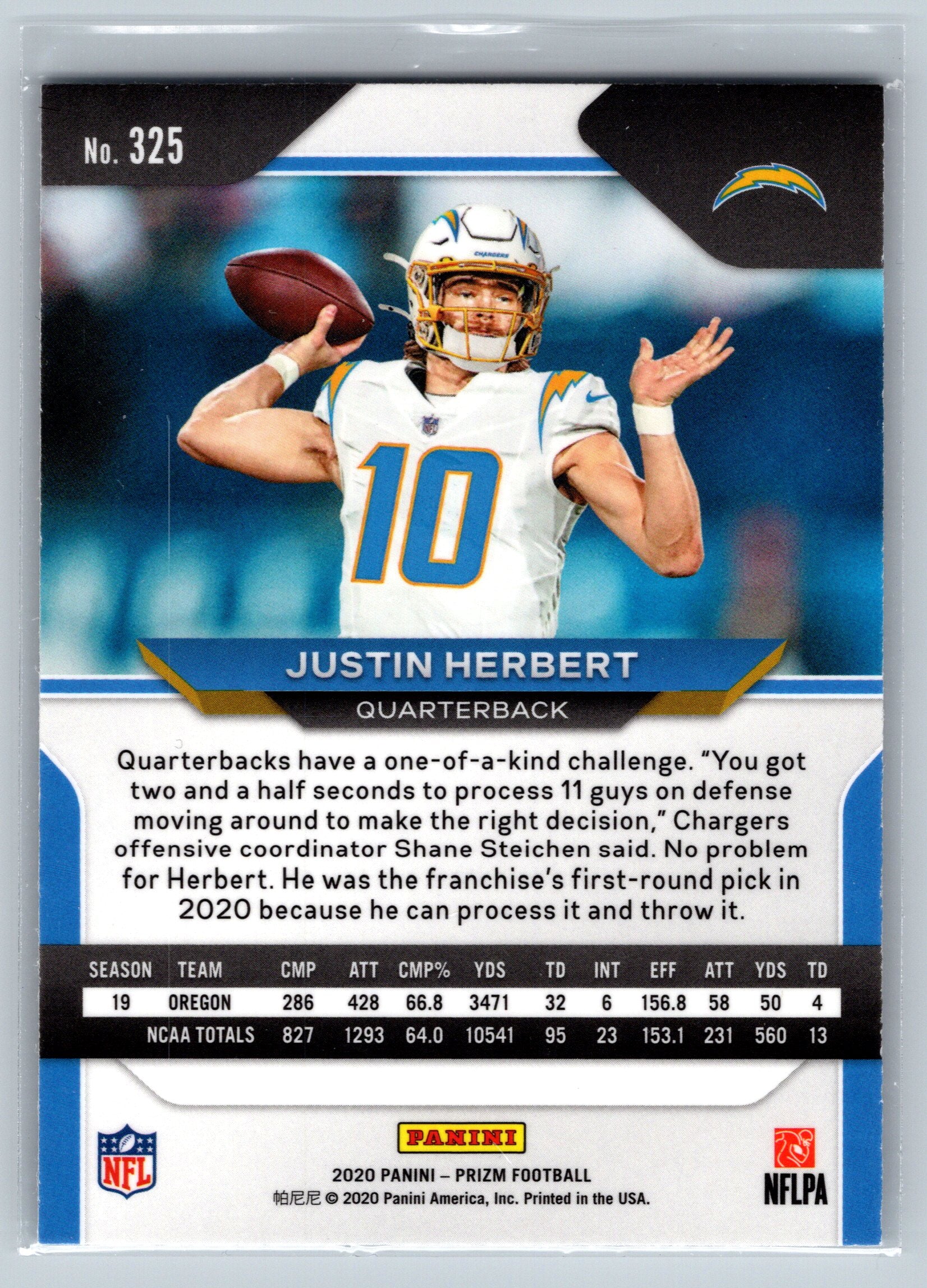 2020 Panini Prizm Justin Herbert Rookie Card #325