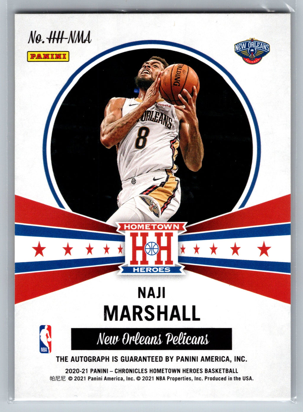 2020 Panini Chronicles Hometown Heroes Naji Marshall Rookie Card Autograph #HH-NMA