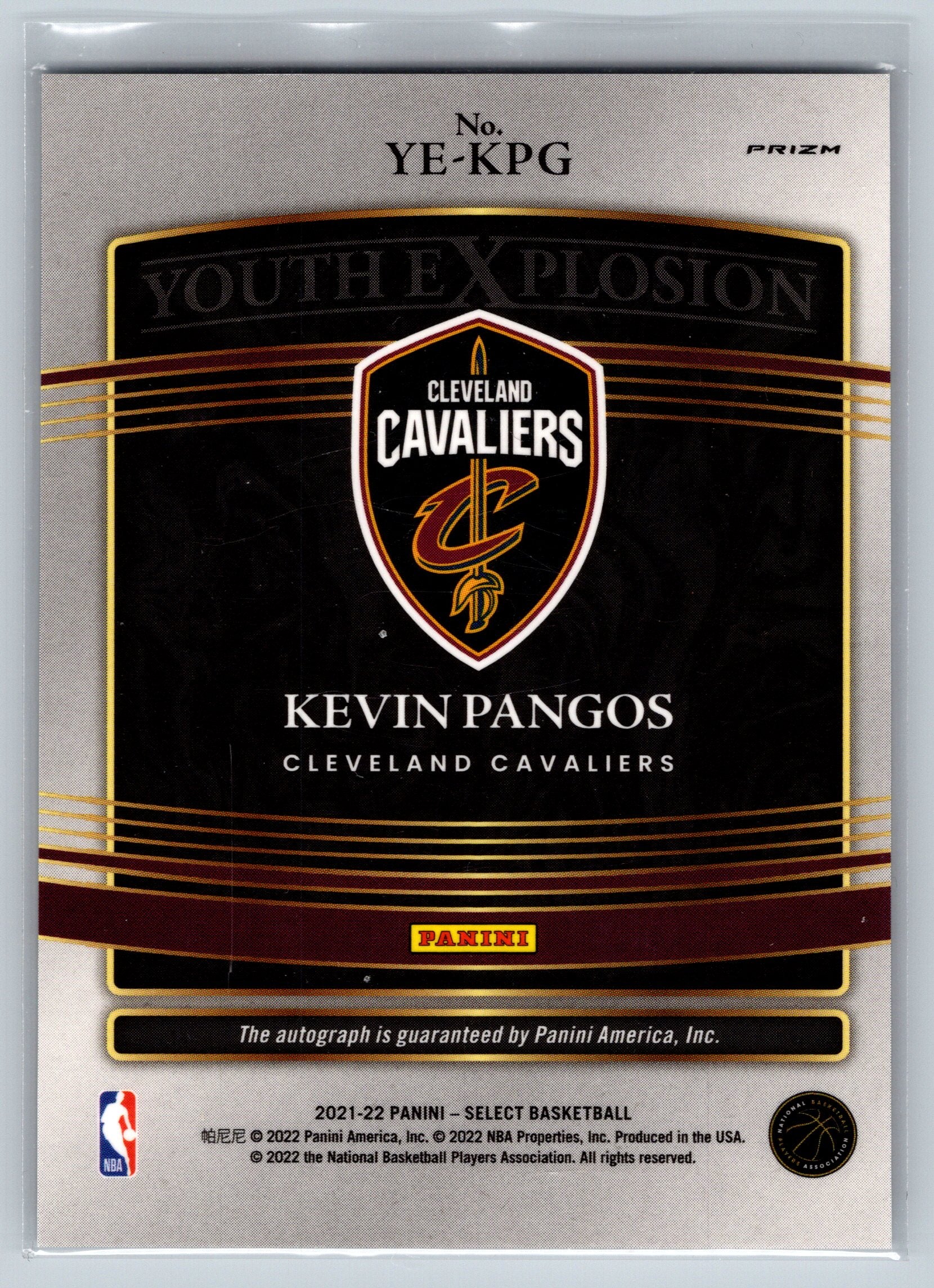 2021 Panini Select Kevin Pangos Youth Explosion Rookie Autograph #YE-KPG