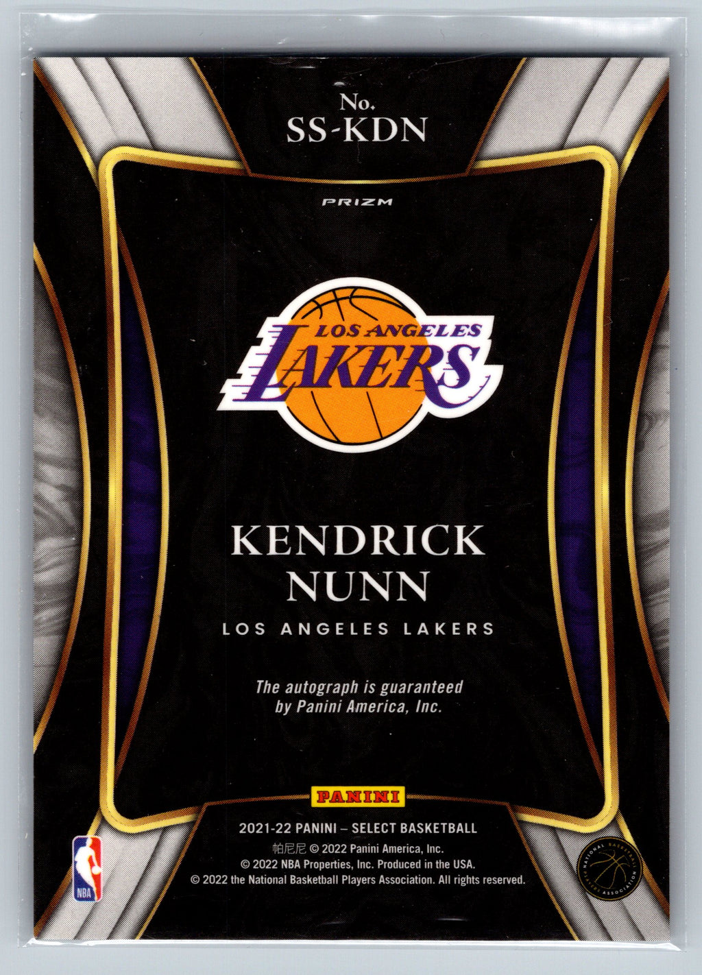 2021 Panini Select Kendrick Nunn Signature Selections Autograph #SS-KDN