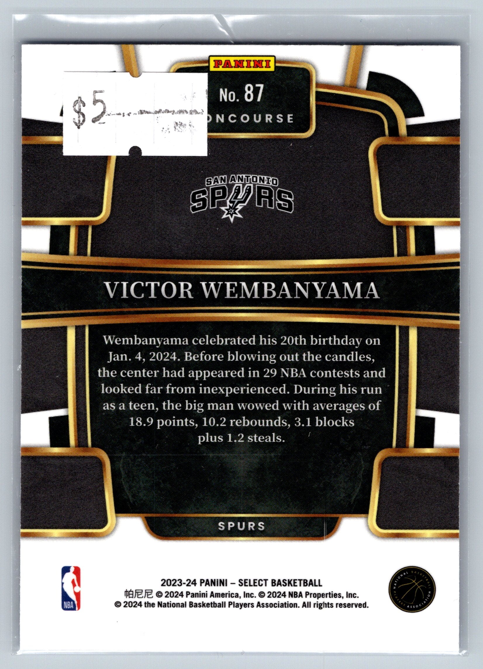 2023 Panini Select Victor Wembanyama Concourse Level Rookie Card #87