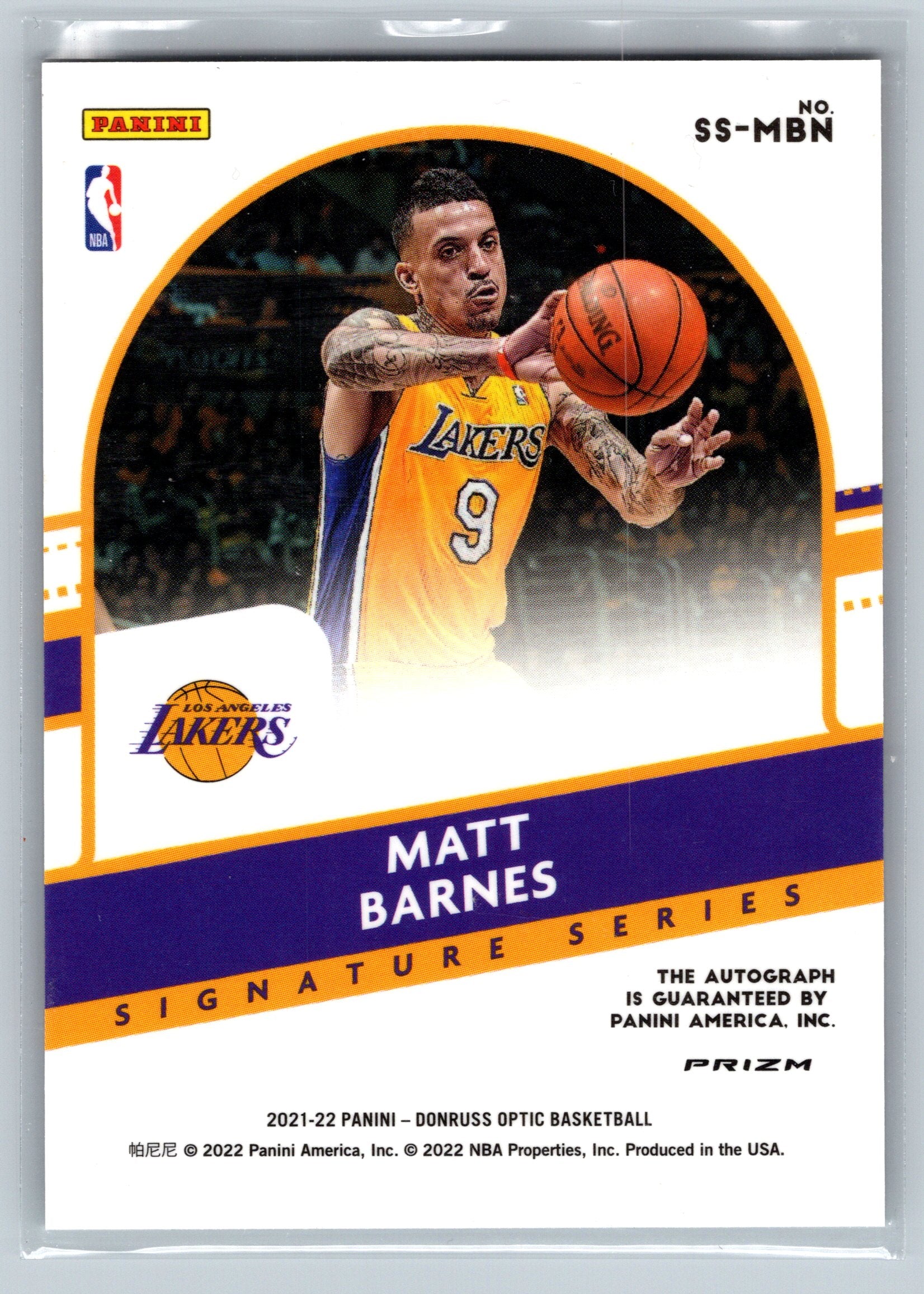 2021 Panini Optic Matt Barnes Signature Series Autograph #SS-MBN