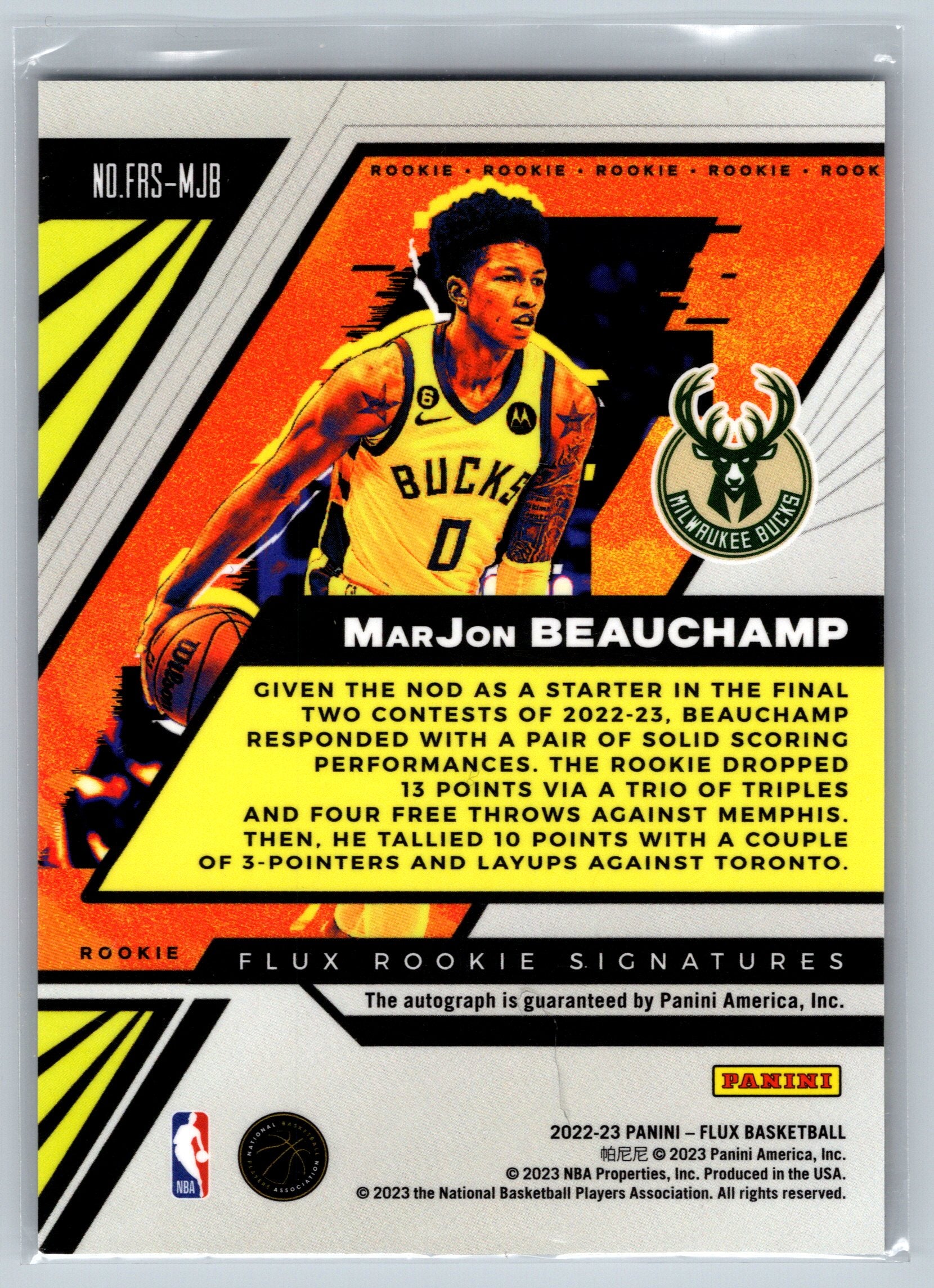 2023 Panini Flux MarJon Beauchamp Rookie Autograph #FRS-MJB