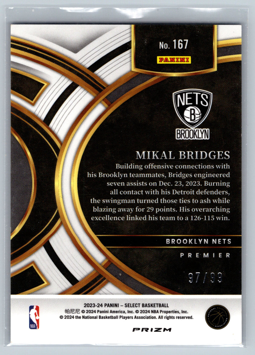 2023 Panini Select Mikal Bridges Blue Tectonic Premier Level /99 #167