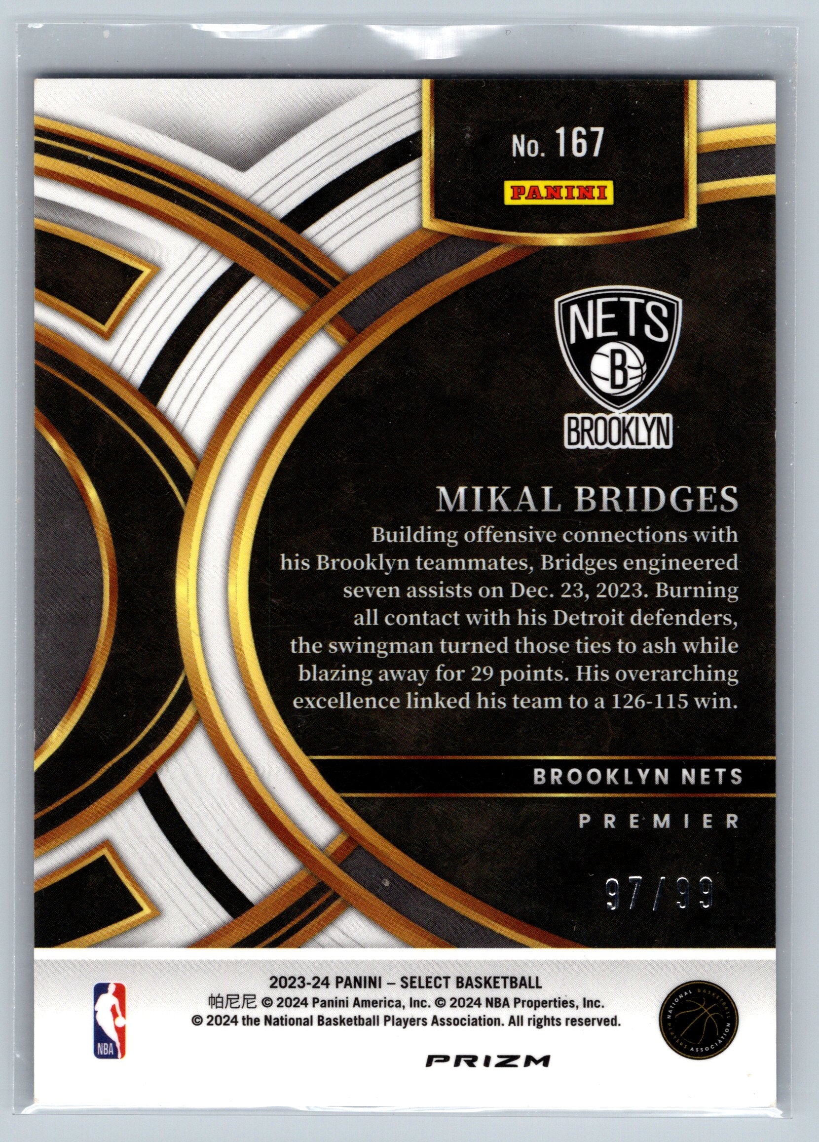 2023 Panini Select Mikal Bridges Blue Tectonic Premier Level /99 #167