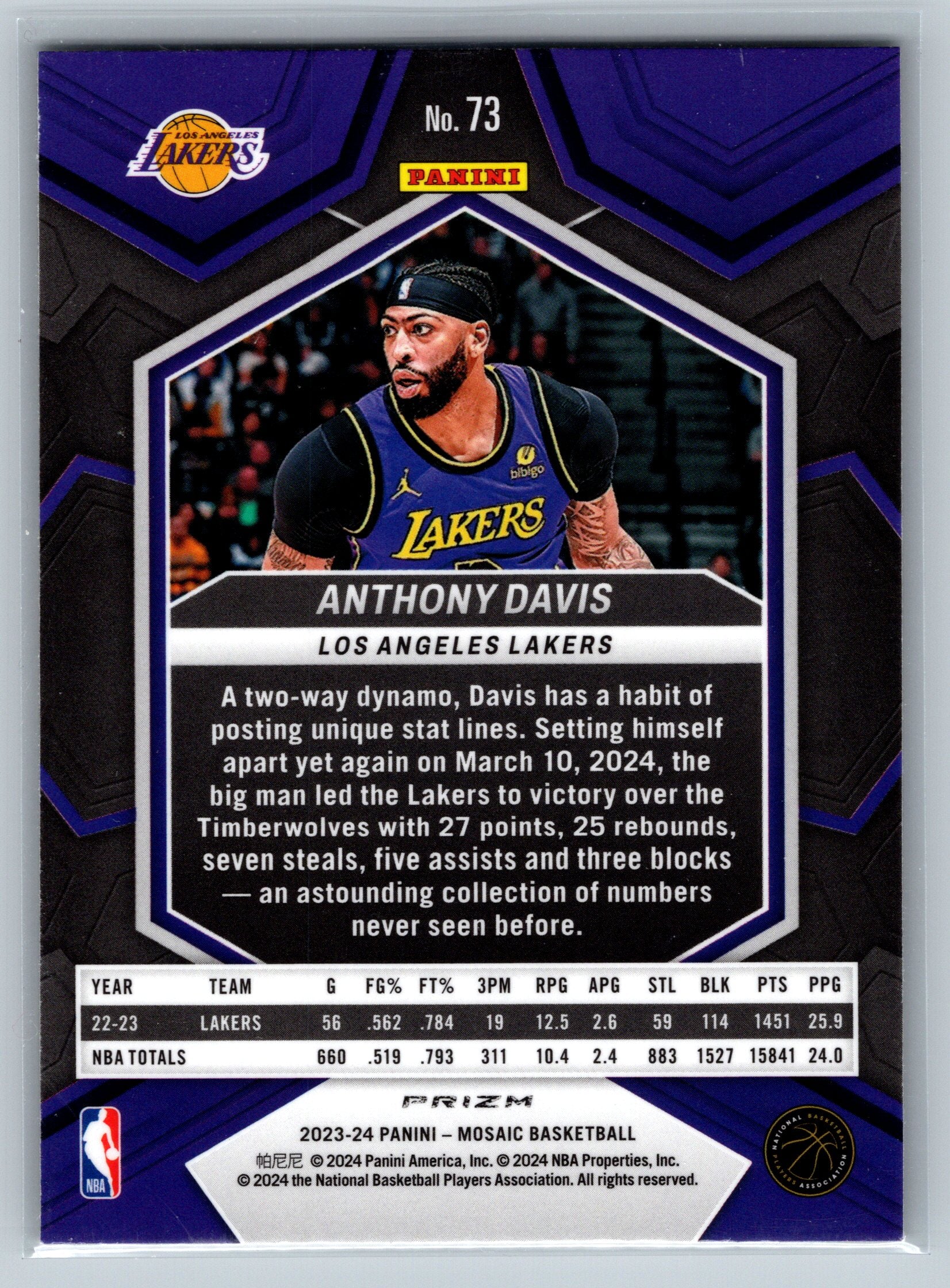 2023 Panini Mosaic Anthoiny Davis Yellow Reactive #73