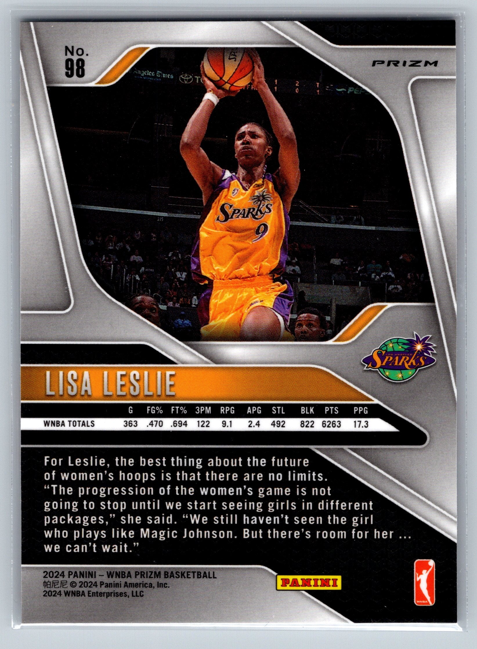 2024 Panini Prizm Lisa Leslie WNBA Logo Silver #98