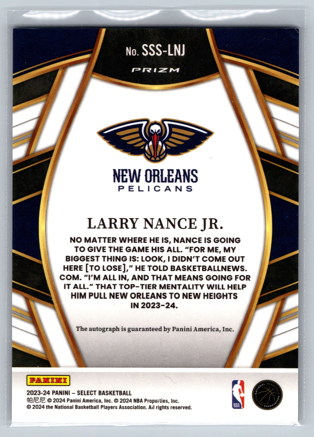2023 Panini Select Larry Nance Jr. Holo Autograph #SSS-LNJ