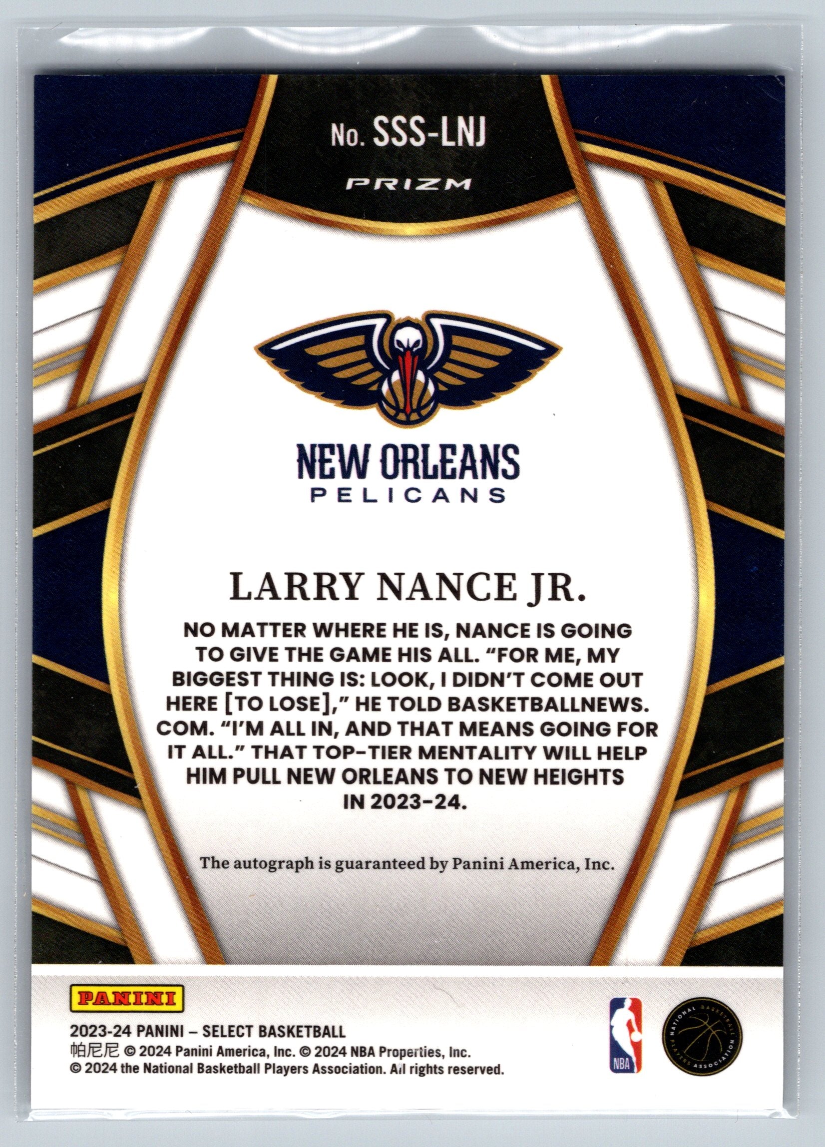 2023 Panini Select Larry Nance Jr. Holo Autograph #SSS-LNJ