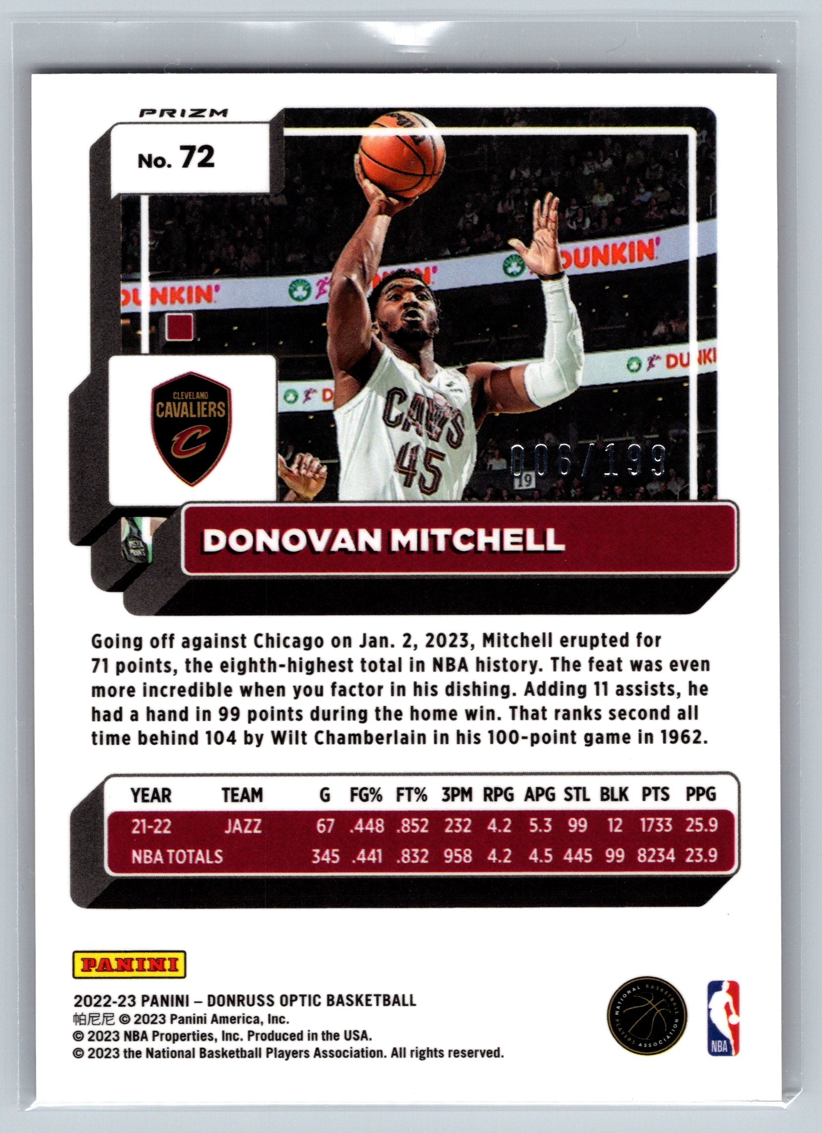 2022 Panini Optic Donovan Mitchell Orange /199 #72