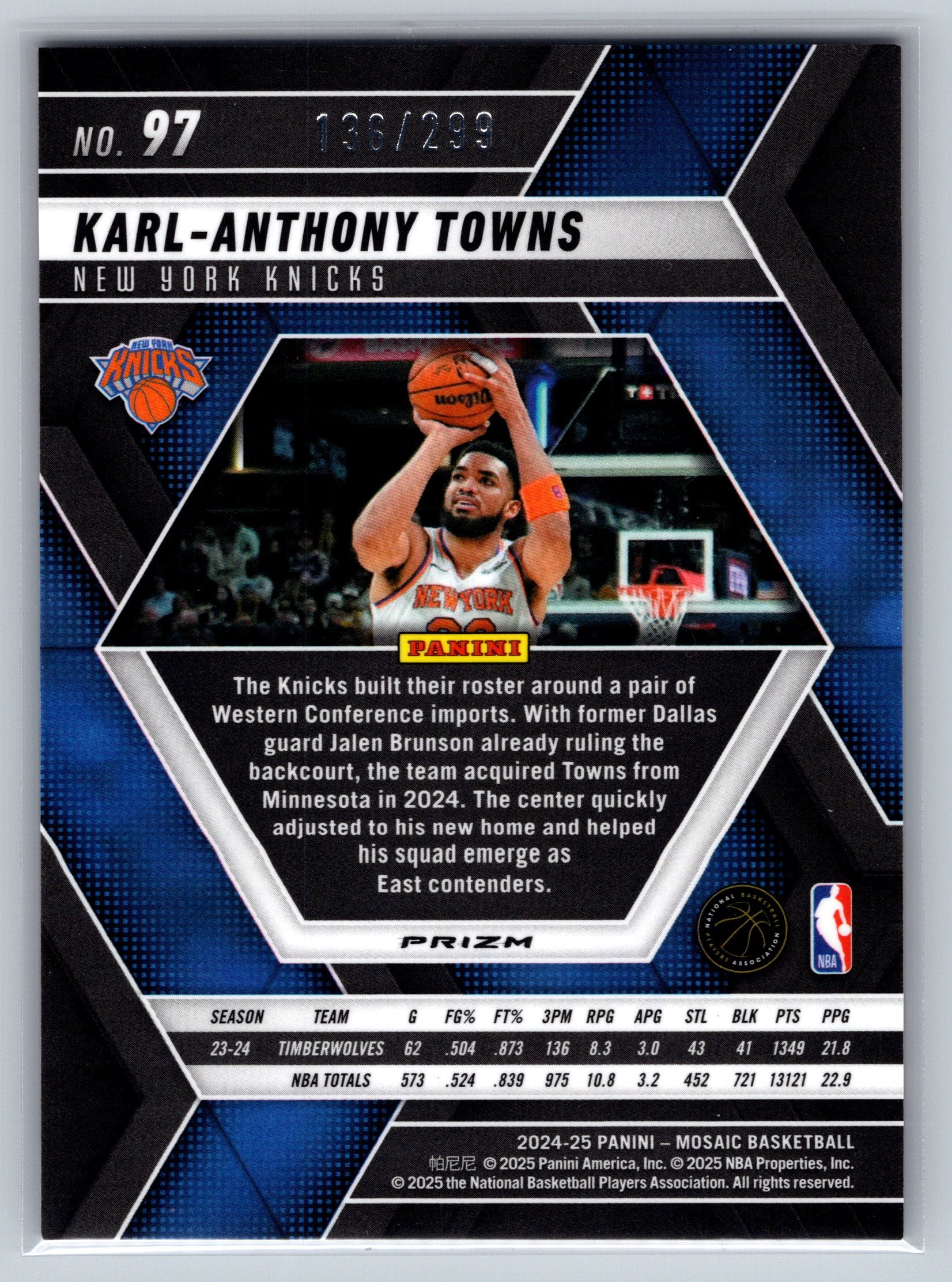 2024 Panini Mosaic Karl-Anthony Towns Red Seismic /299 #97
