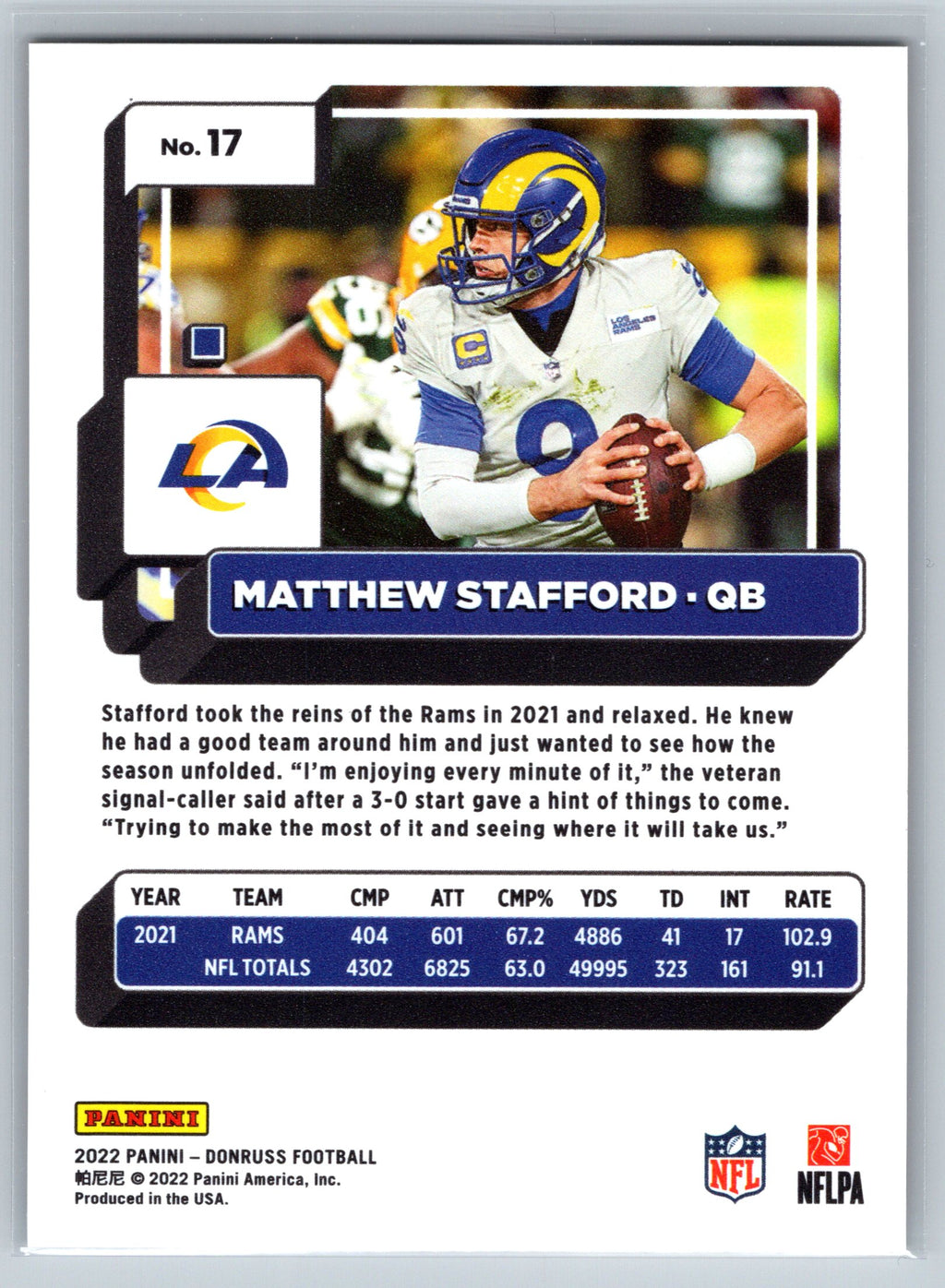 2022 Panini Donruss Mathew Stafford Press Proof #17