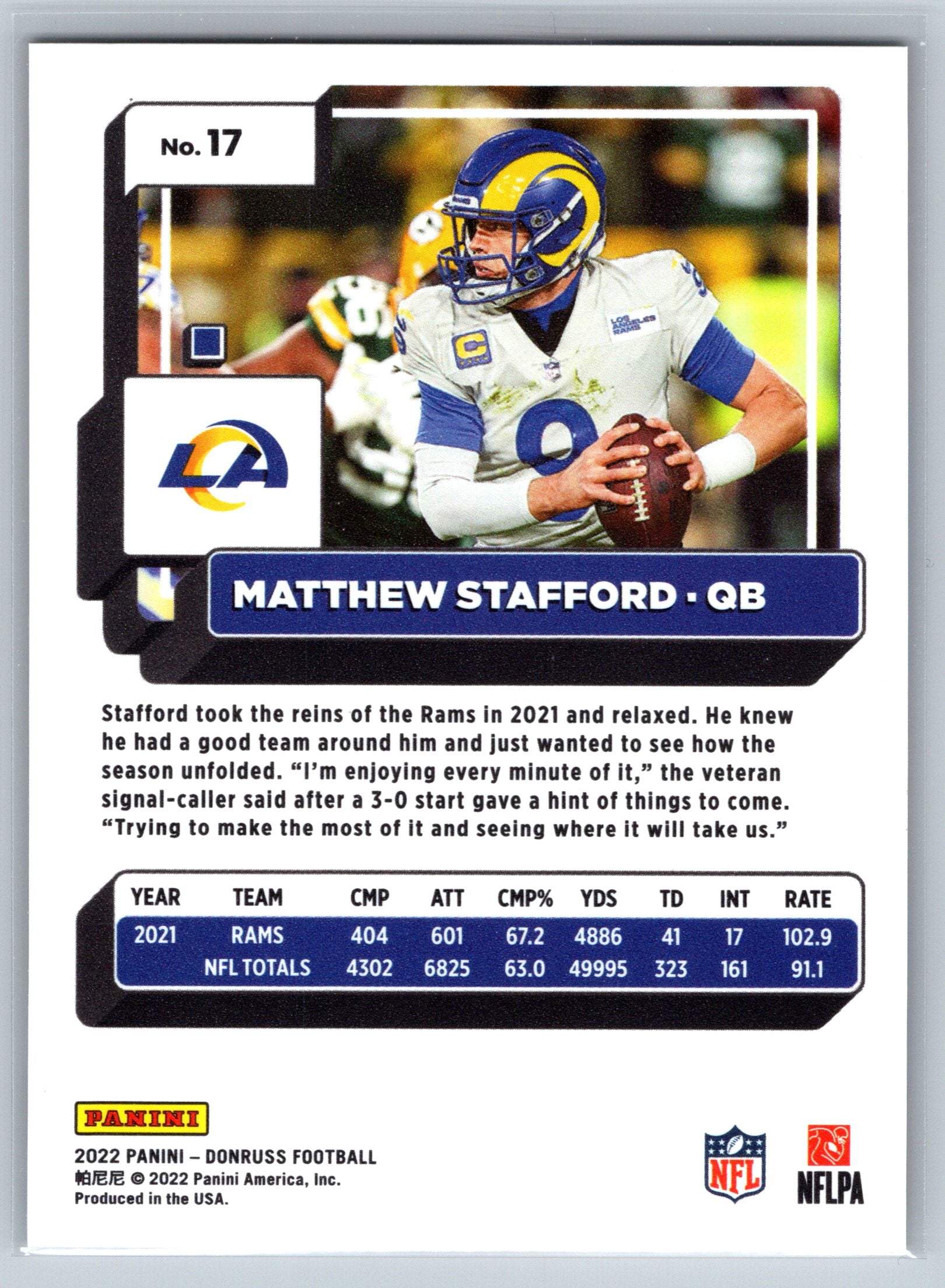 2022 Panini Donruss Mathew Stafford Press Proof #17