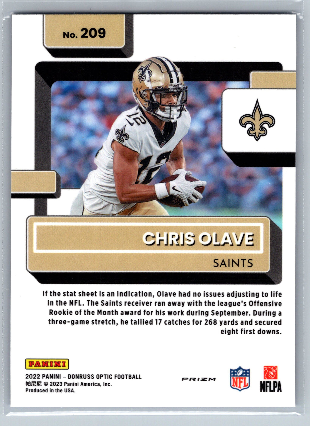 2022 Panini Optic Chris Olave Purple Shock Rated Rookie Card #209