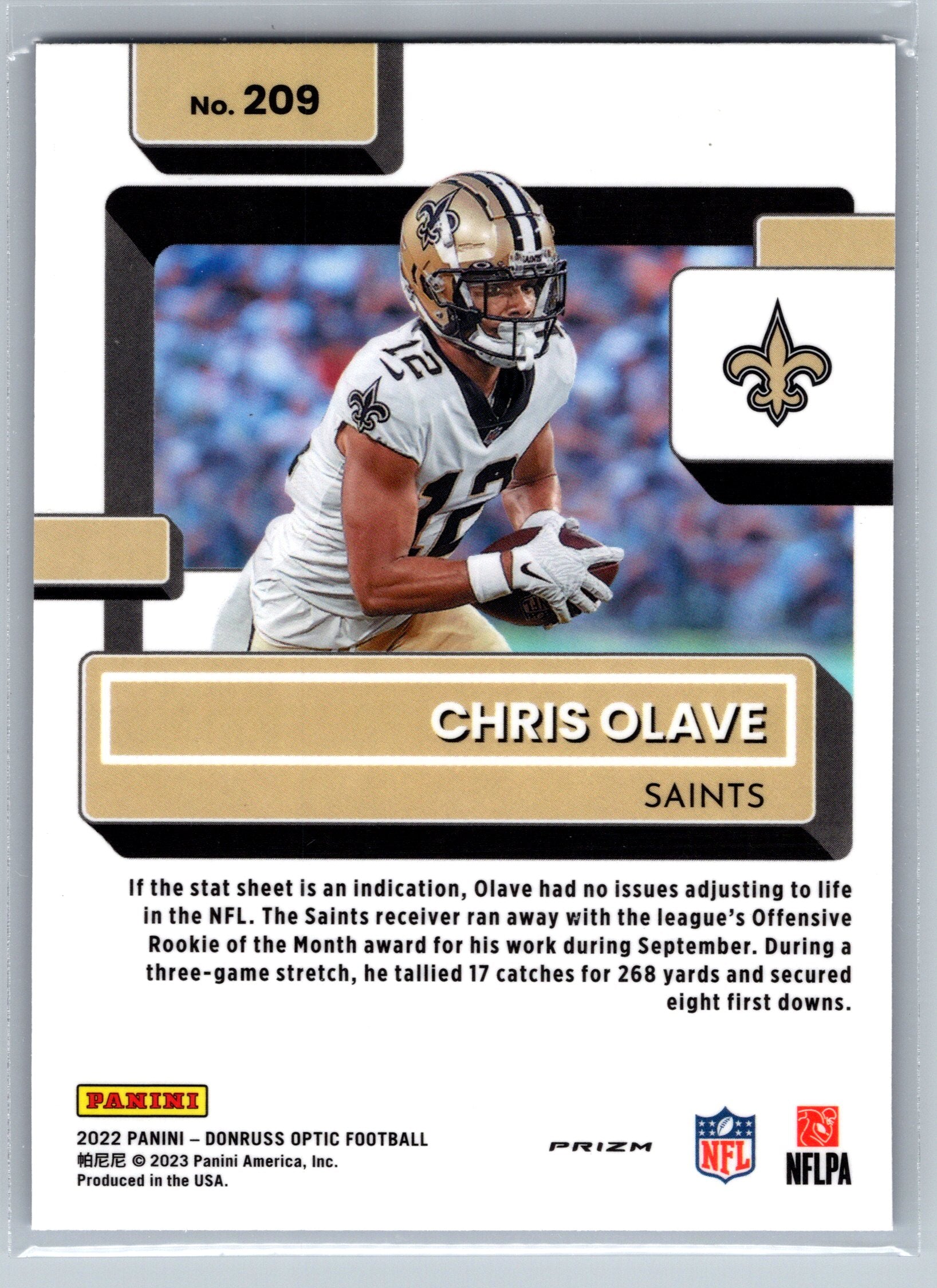 2022 Panini Optic Chris Olave Purple Shock Rated Rookie Card #209