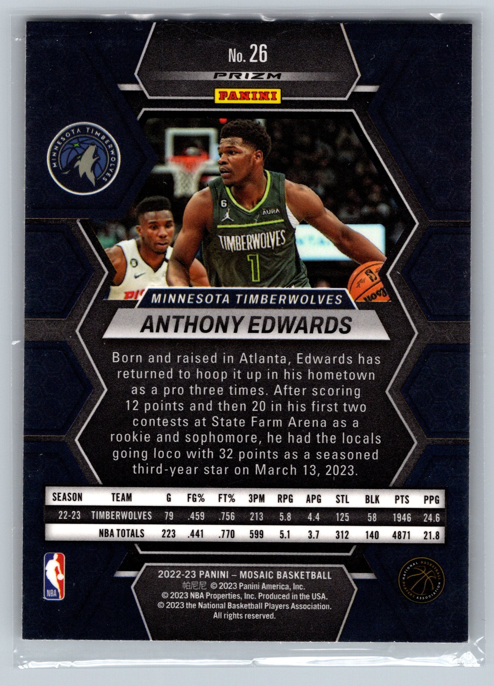 2022 Panini Mosiac Anthony Edwards Yellow Reactive #26