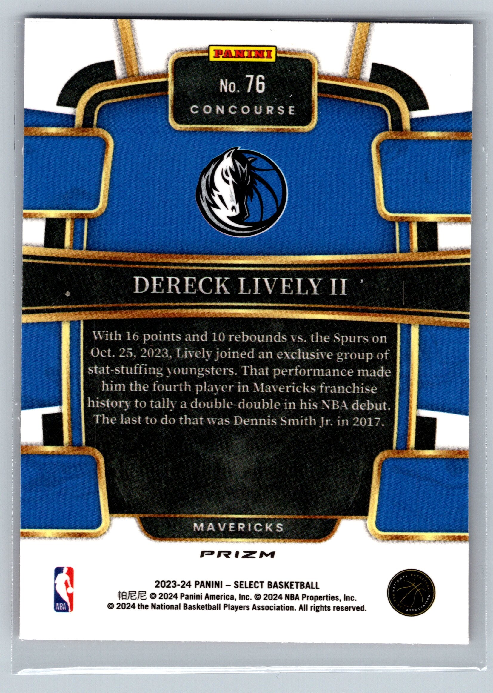 2023 Panini Select Dereck Lively II Red Blue Concourse Level Rookie Card #76