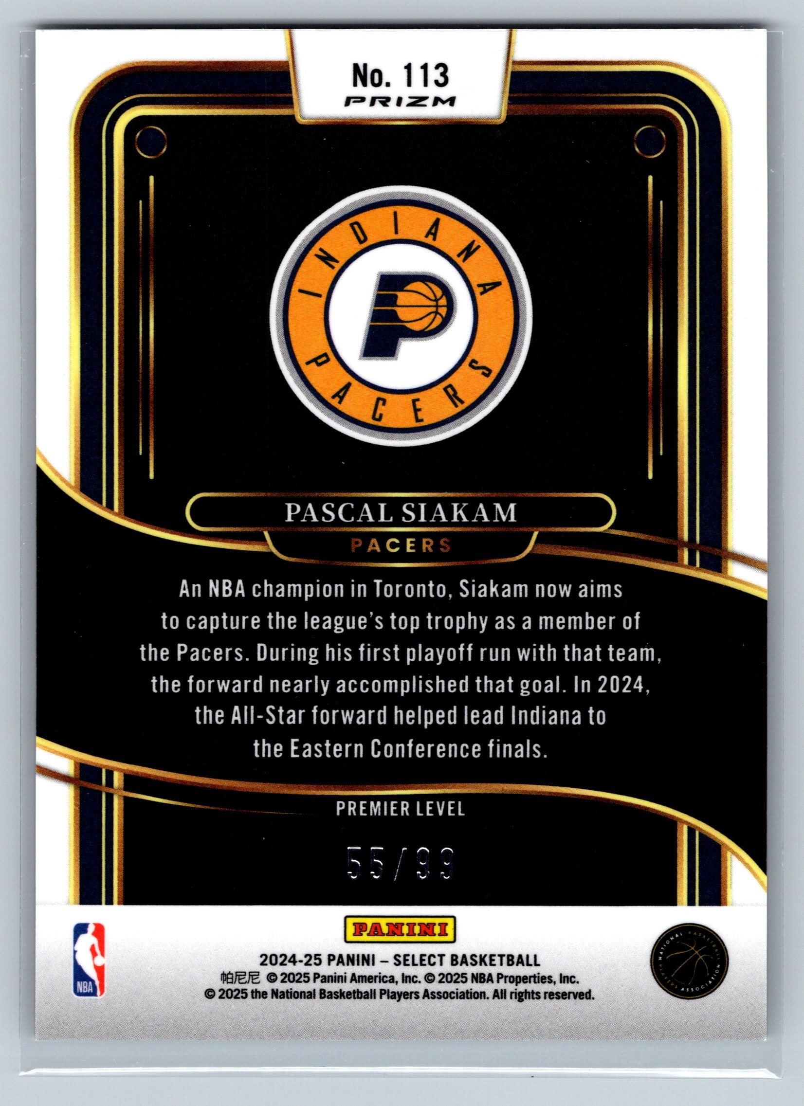 2024 Panini Select Pascal Siakam Purple Premier Level /99 #113
