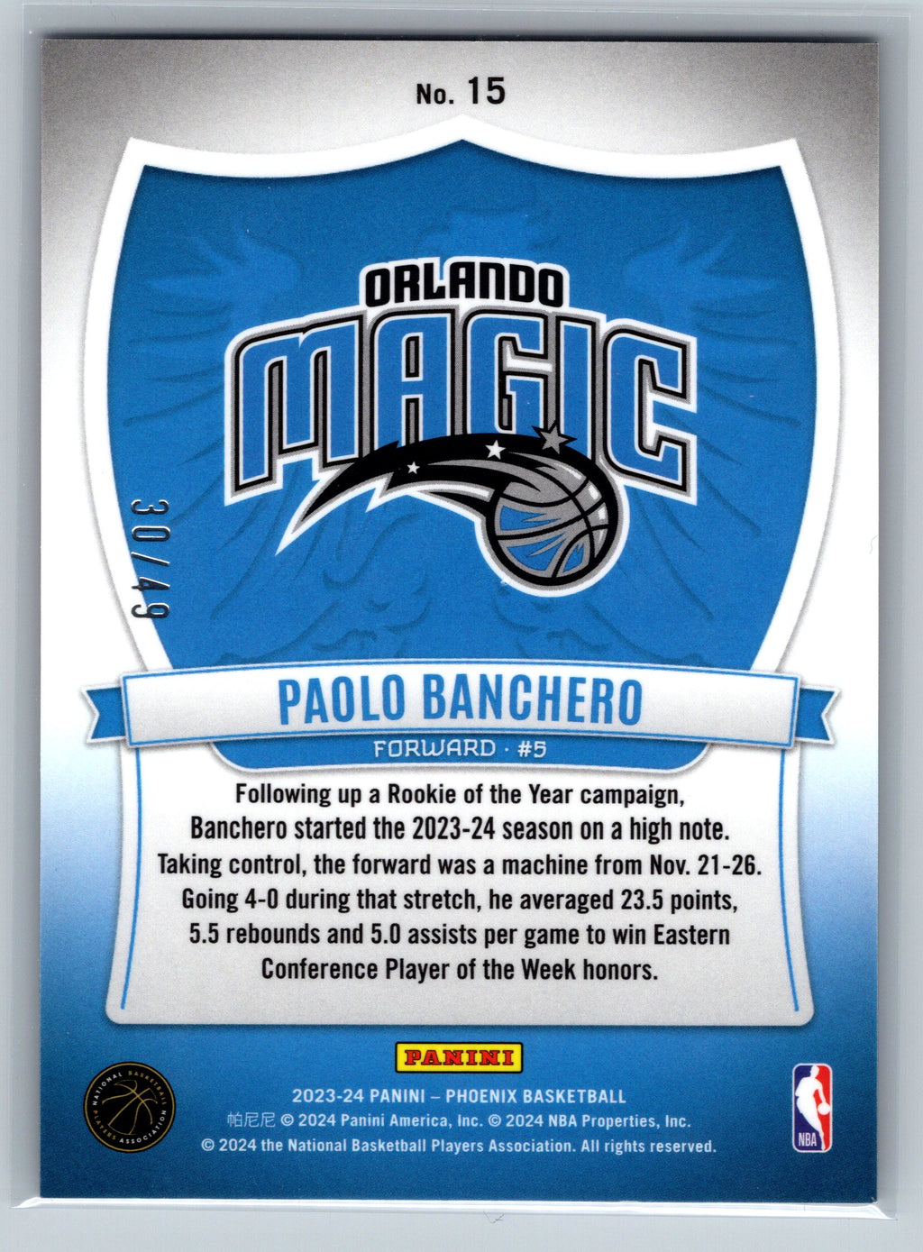 2023 Panini Phoenix Paolo Banchero Crusade /49 #15