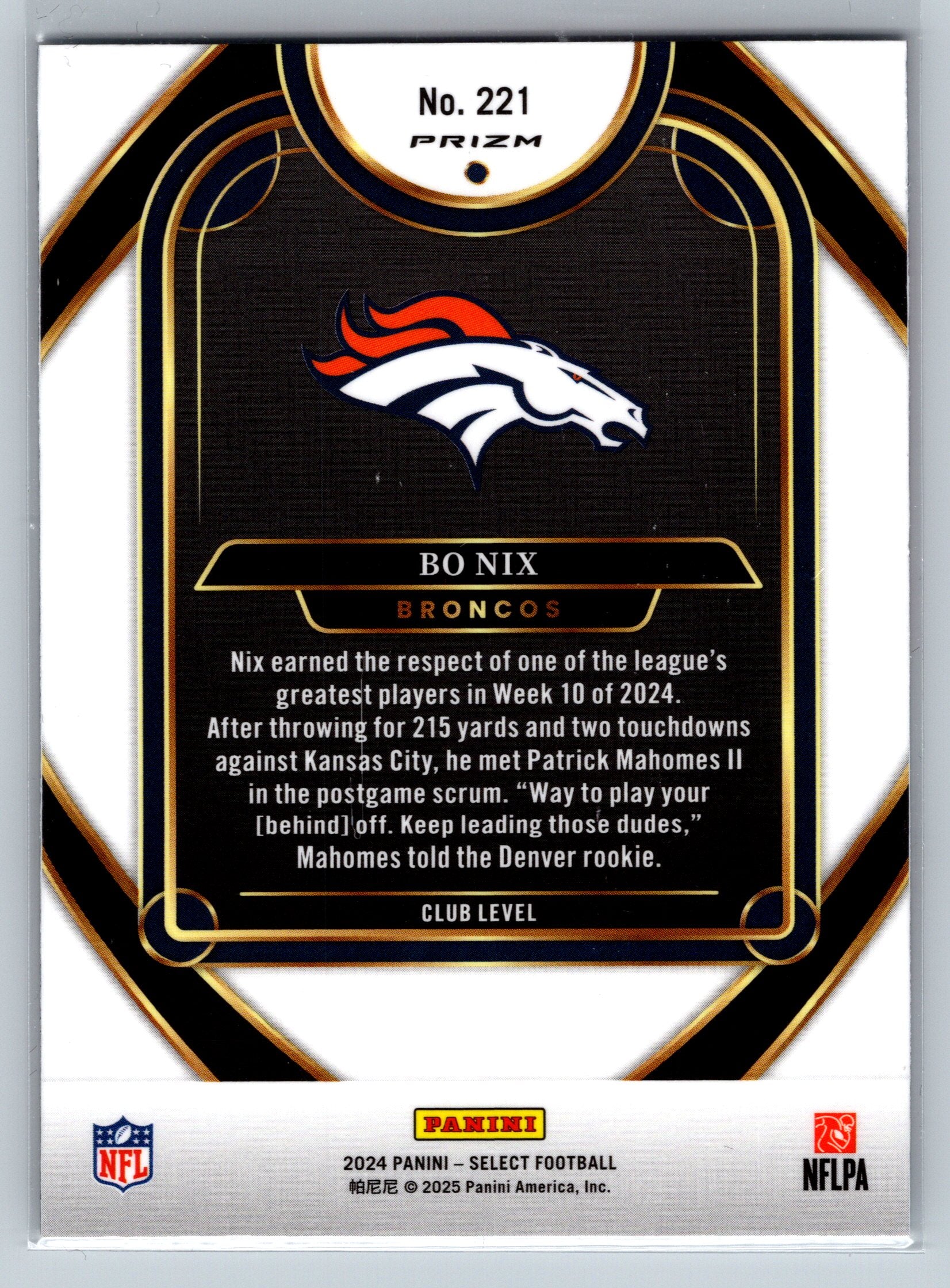 2024 Panini Select Bo Nix Black Red Shock Club Level Rookie Card #221