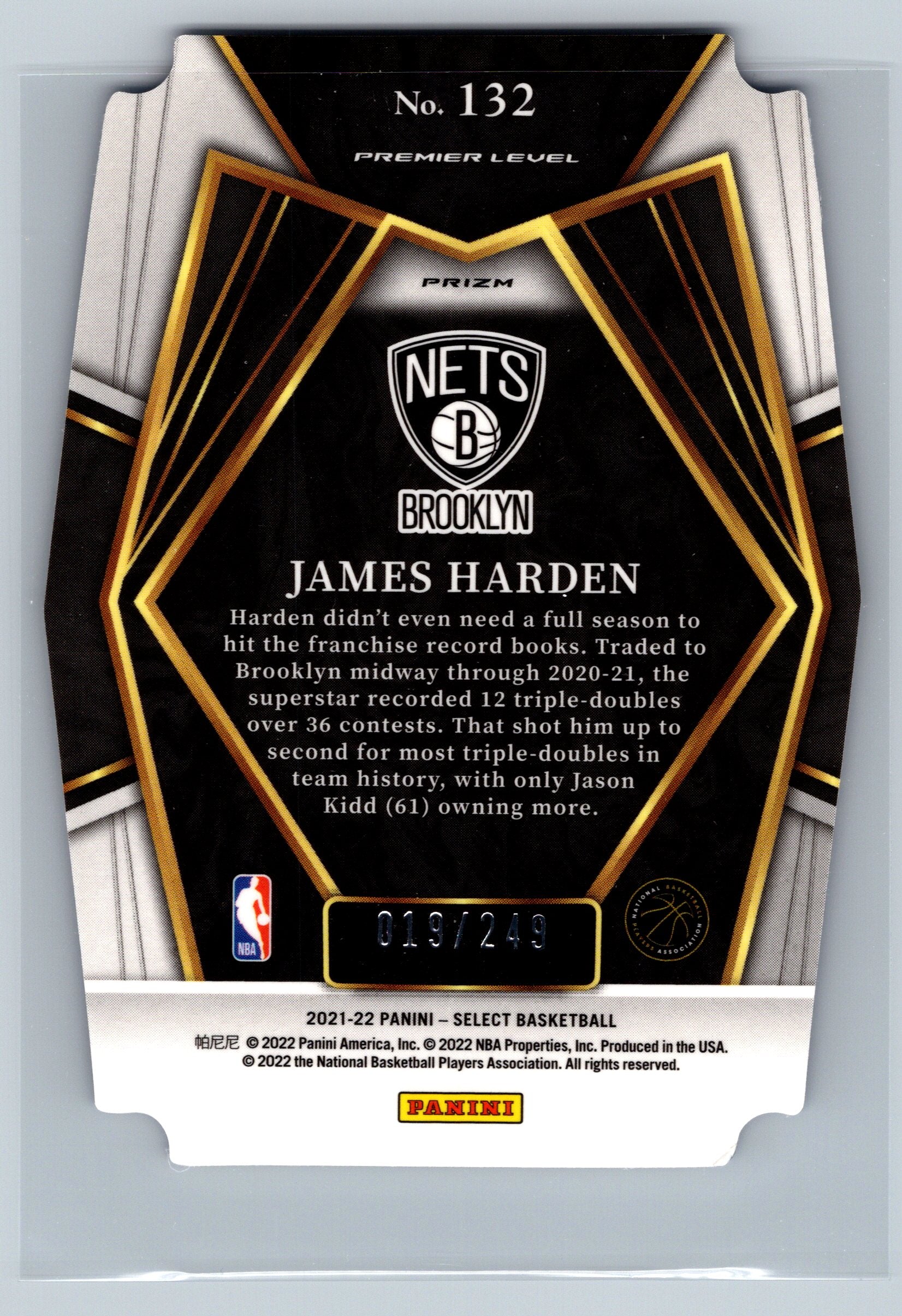 2021 Panini Select James Harden Blue Die-Cut Premier Level /249 #132