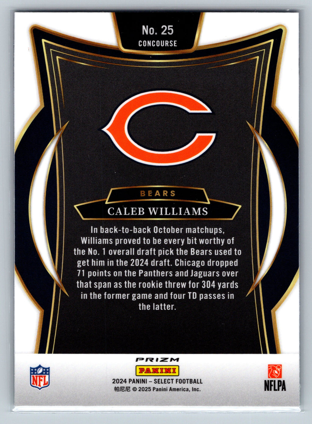 2024 Panini Select Caleb Williams Black Green Shock Concourse Level Rookie Card #25