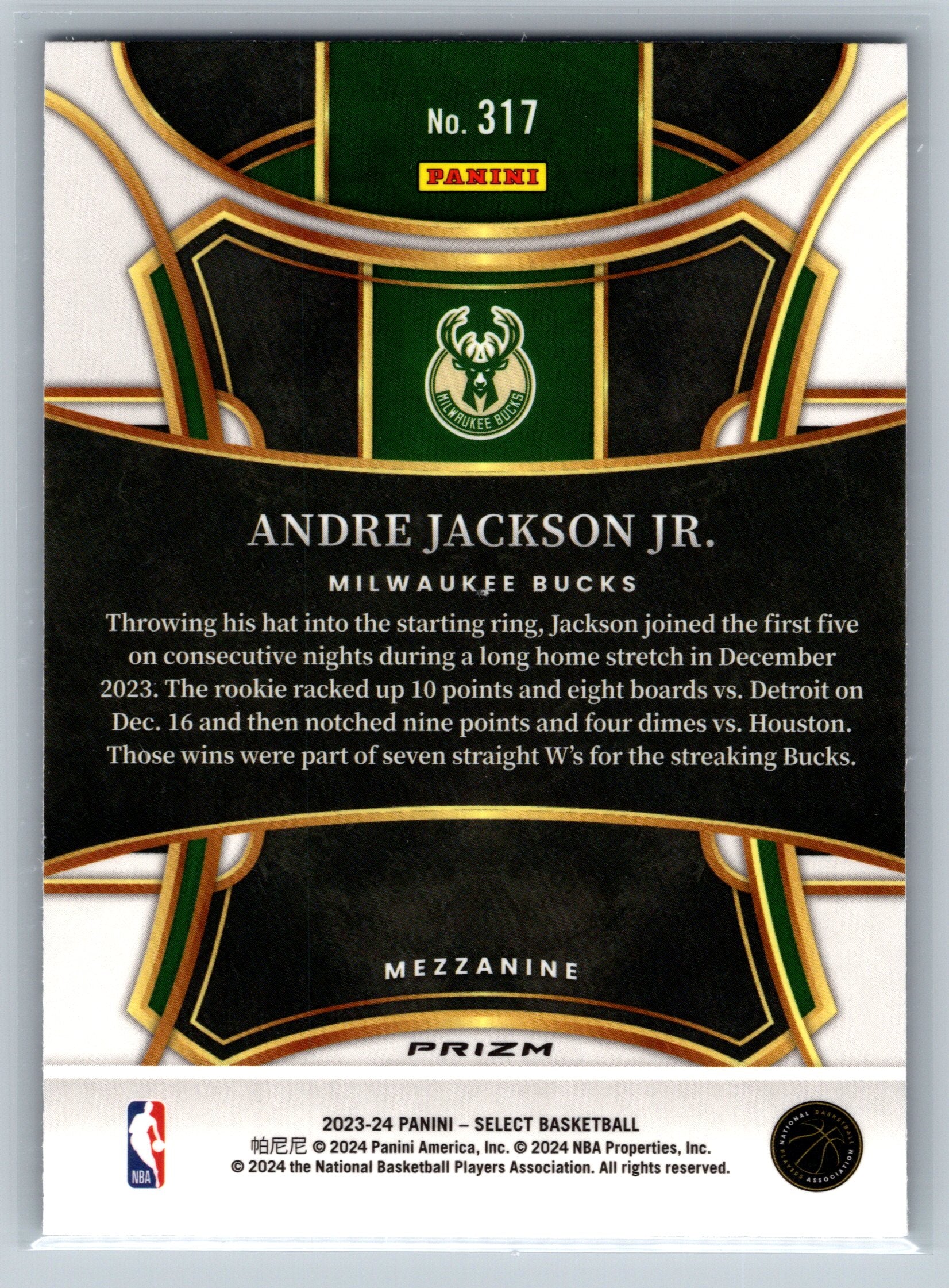 2023 Panini Select Andre Jackson Jr. Zebra #317