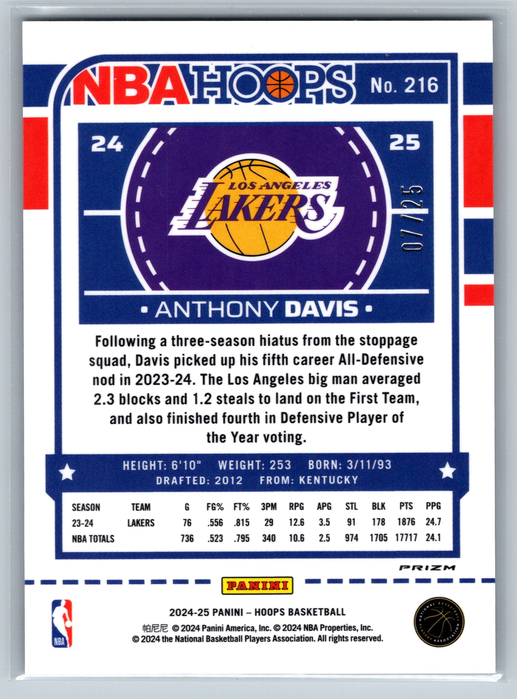 2024 Panini NBA Hoops Anthony Davis Mojo /25 #216
