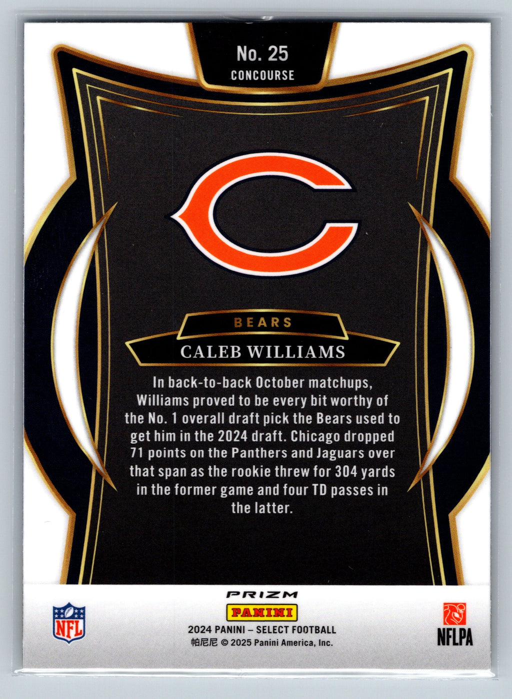 2024 Panini Select Caleb Williams Green Yellow Shock Concourse Level Rookie Card #25