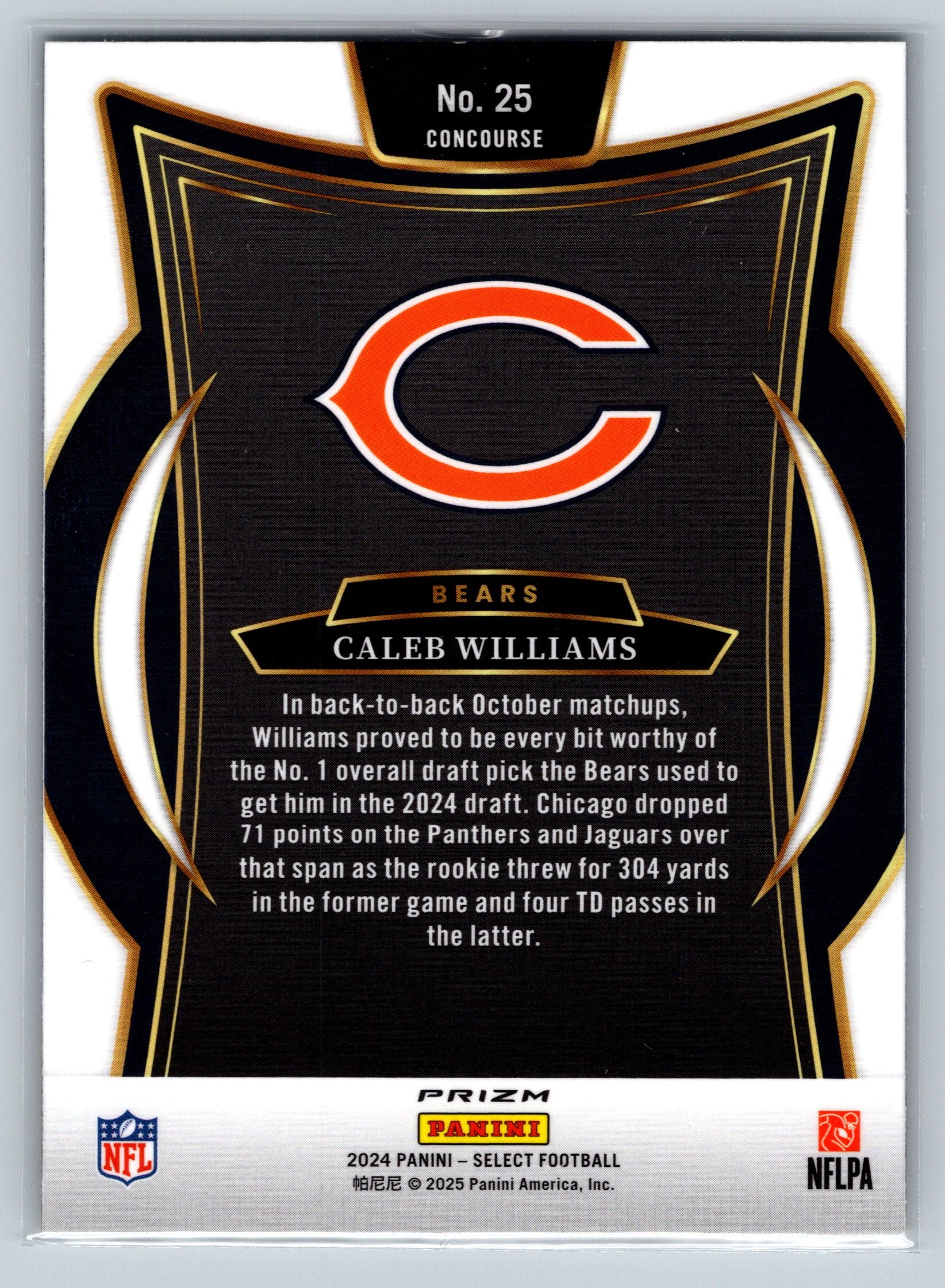 2024 Panini Select Caleb Williams Green Yellow Shock Concourse Level Rookie Card #25