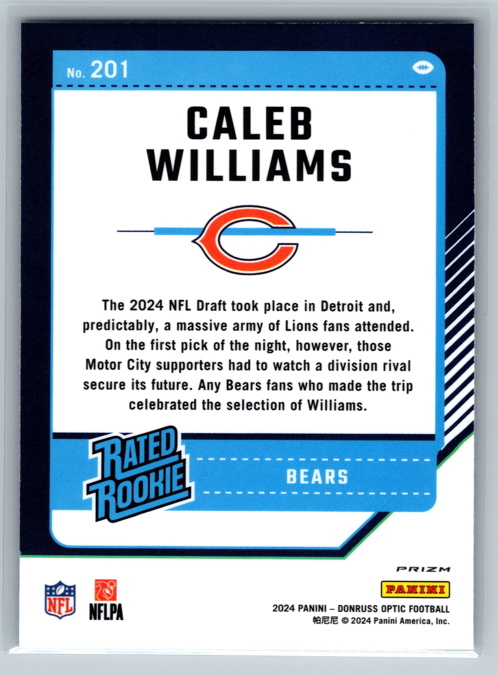 2024 Panini Optic Caleb Williams Holo Rookie Card #201