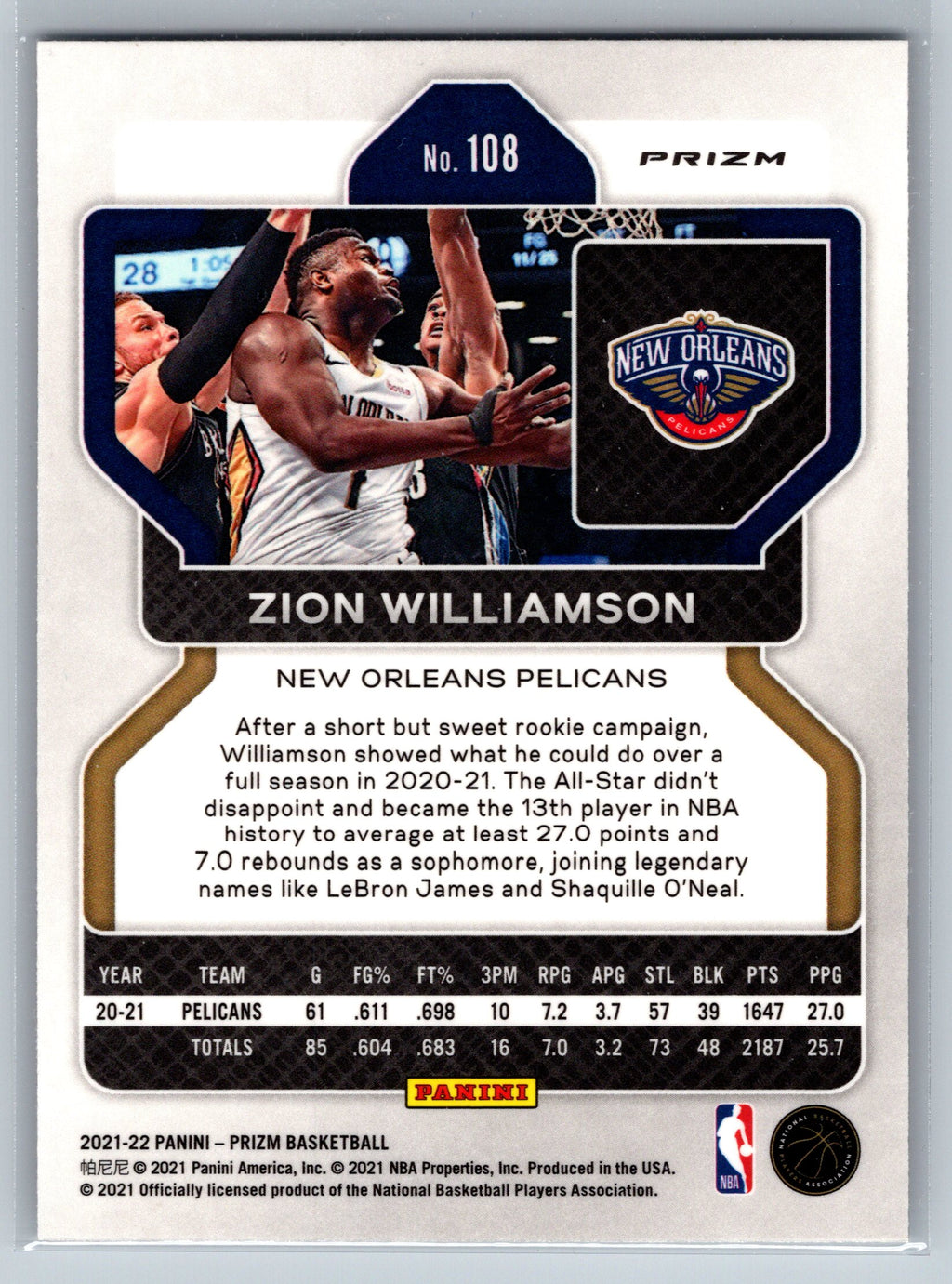 2021 Panini Prizm Zion Williamson Wave #108