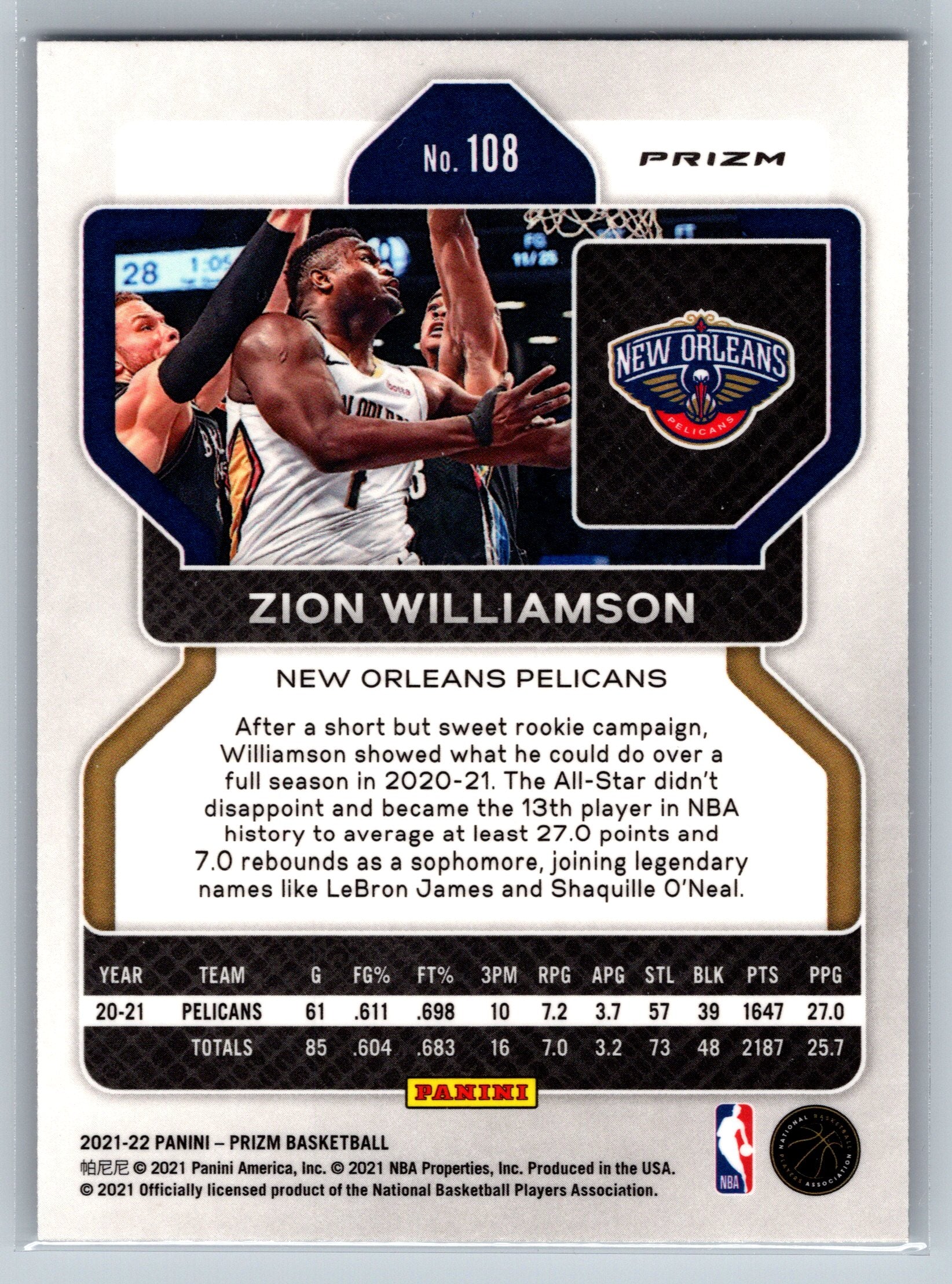 2021 Panini Prizm Zion Williamson Wave #108