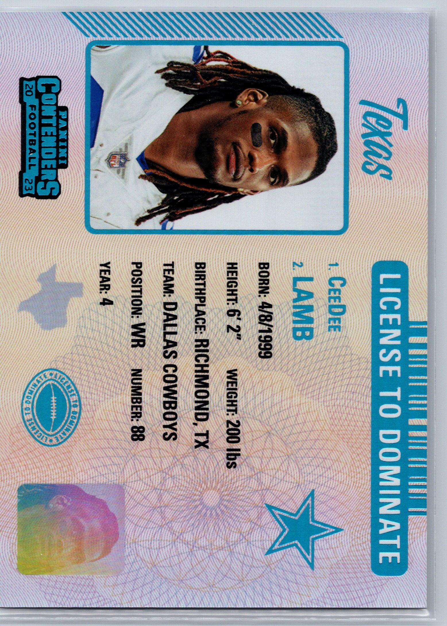 2023 Panini Contenders CeeDee lamb License to Dominate #11