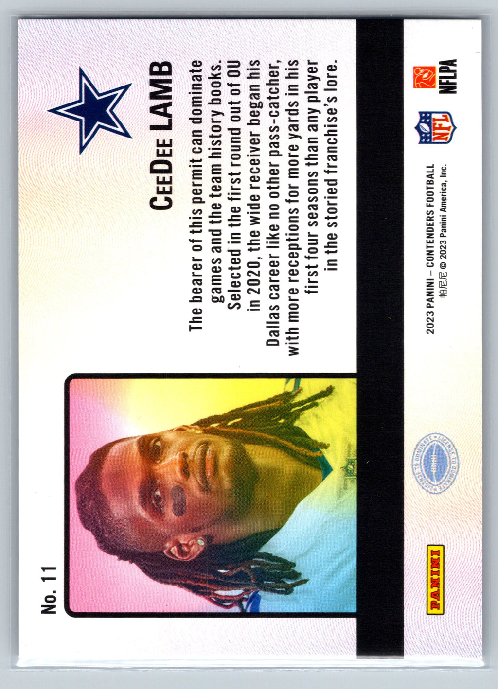 2023 Panini Contenders CeeDee lamb License to Dominate #11