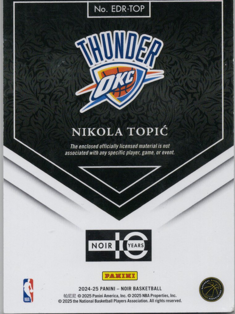 2024 Panini Noir Nikola Topic Elegant Decor Rookie Patch Card #EDR-TOP