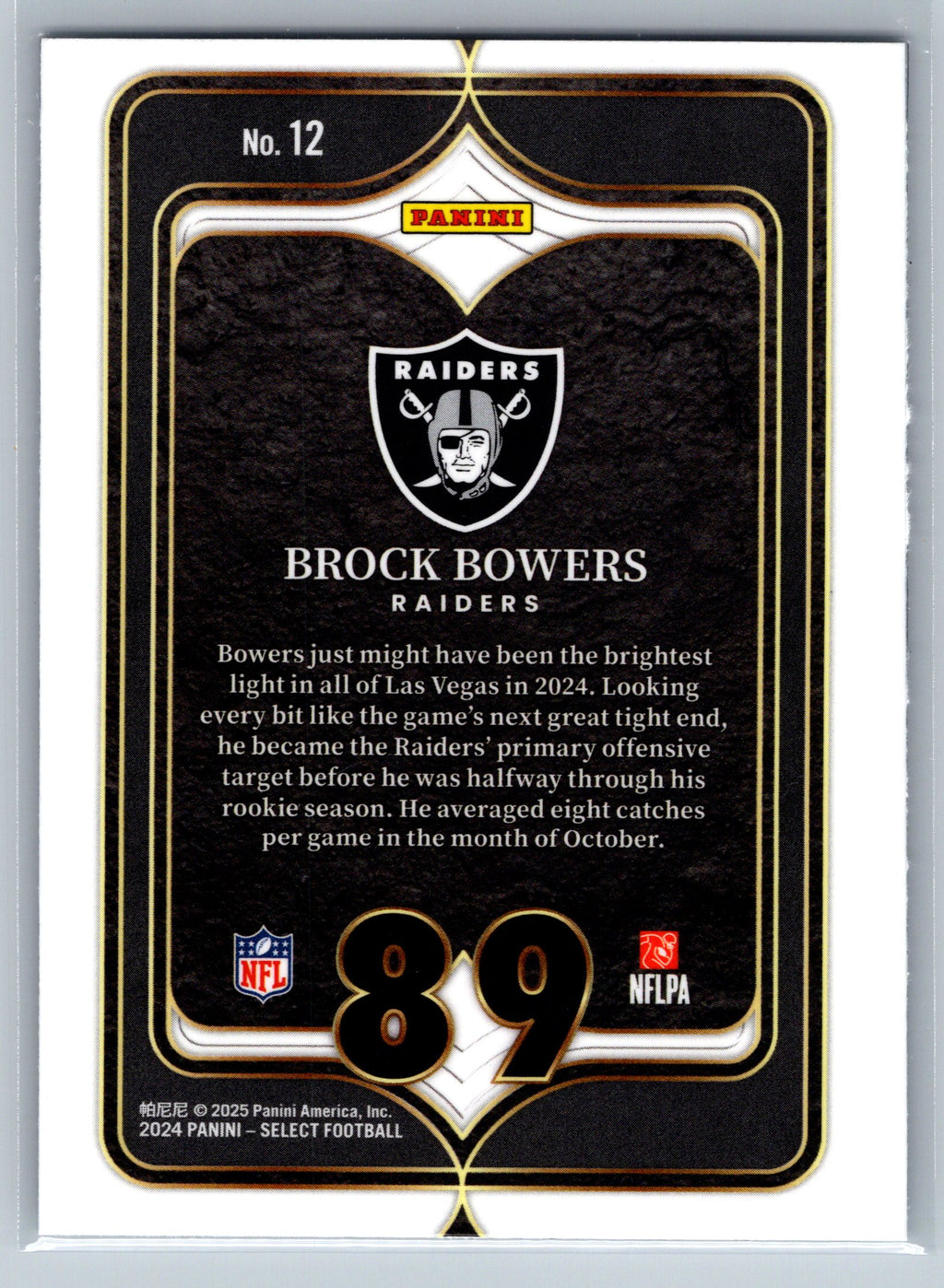 2024 Panini Select Brock Bowers Numbers Rookie Card #12