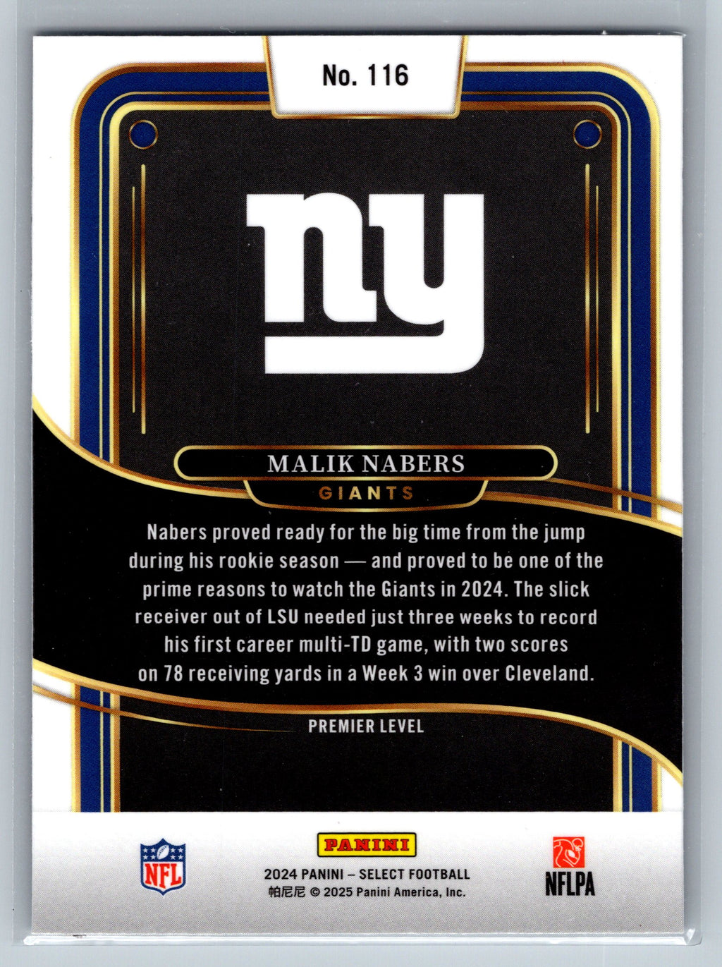 2024 Panin Select Malik Nabers Premier Level Rookie Card #116
