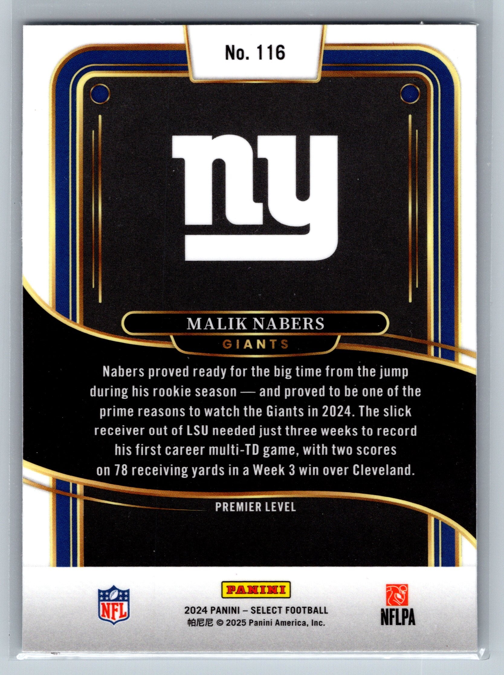 2024 Panin Select Malik Nabers Premier Level Rookie Card #116