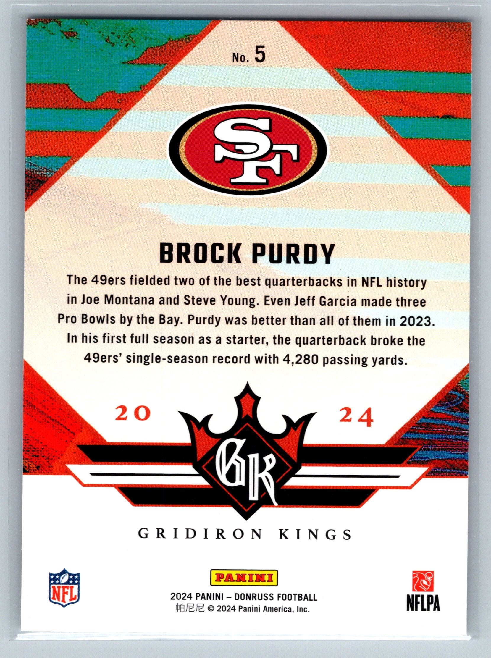 2024 Panini Donruss Brock Purdy Gridiron Kings #5