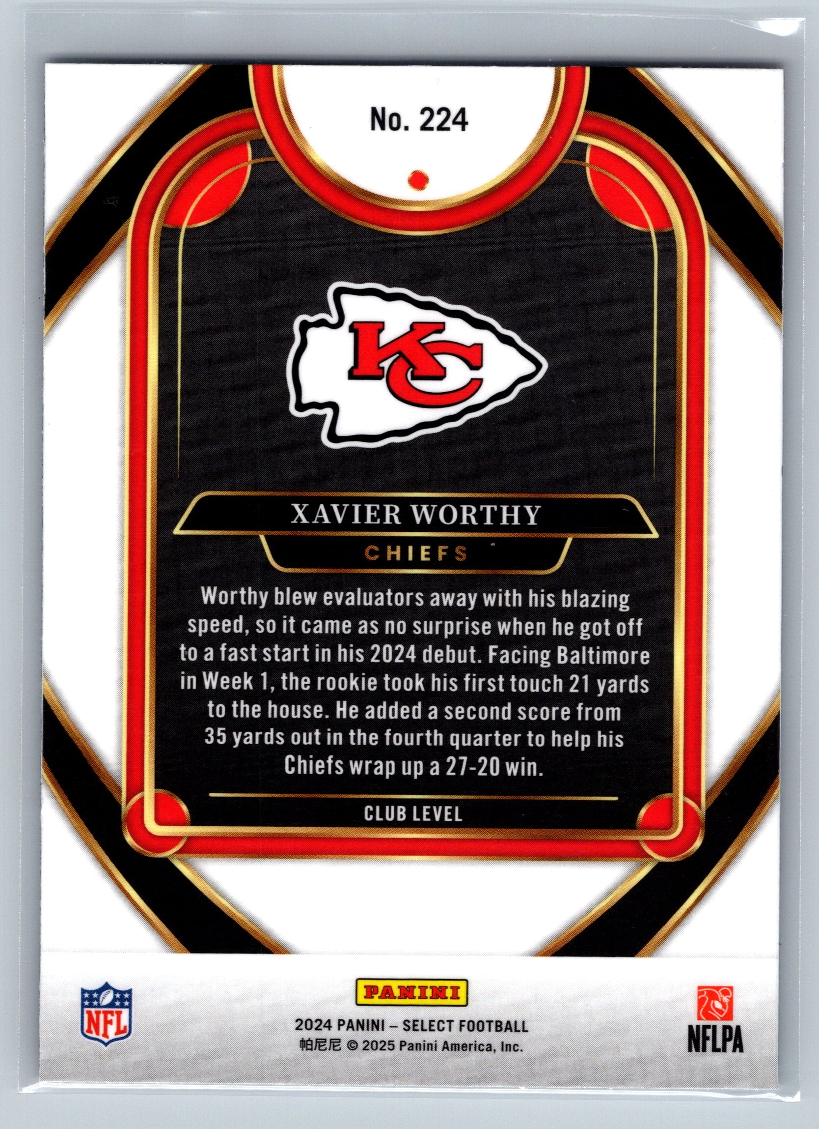 2024 Panini Select Xavier Worthy Club Level Rookie Card #224